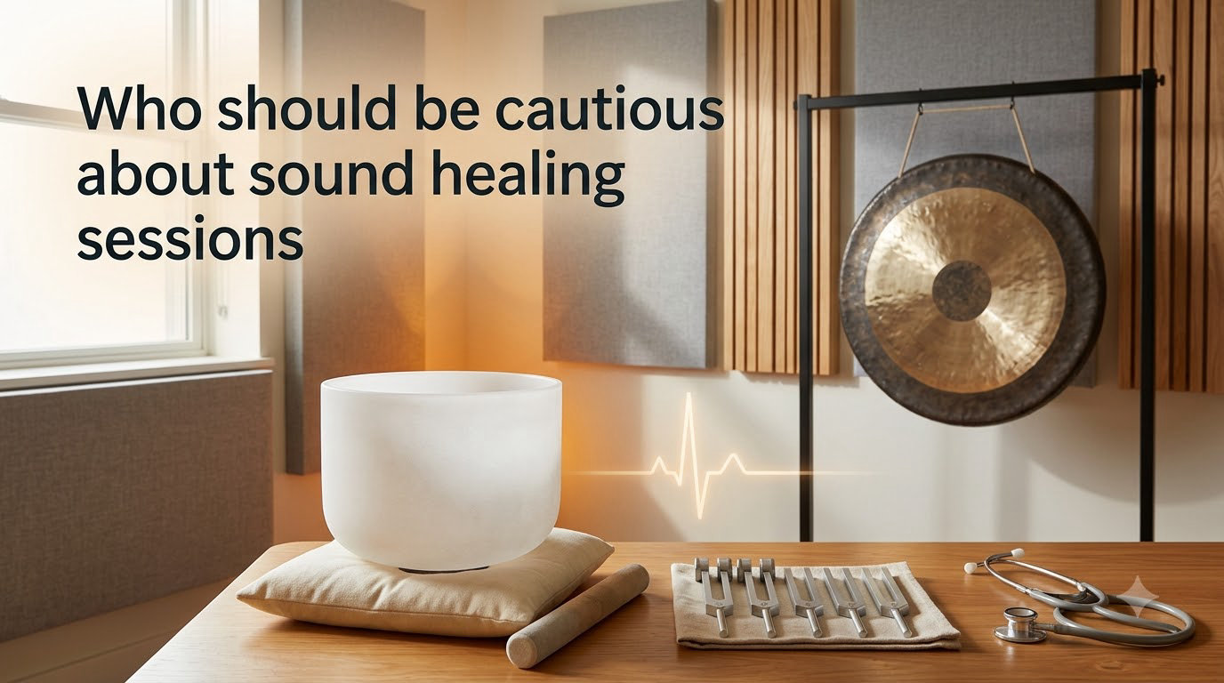 Who should be cautious about sound healing sessions