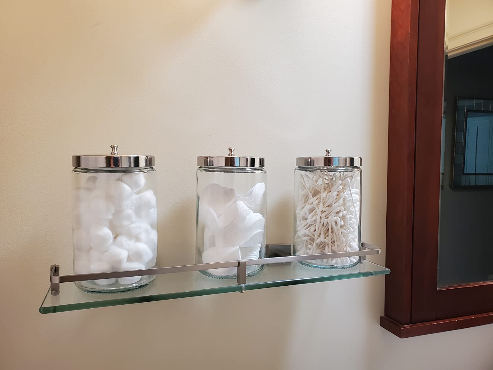 MABIS Decorative Storage Apothecary Clear Glass Jar for Kitchen, Bathroom or Laundry Organization, Medical Sundry Jar with Metal Lid, 4.1 x 3.9 x 7 inches customer photo 1