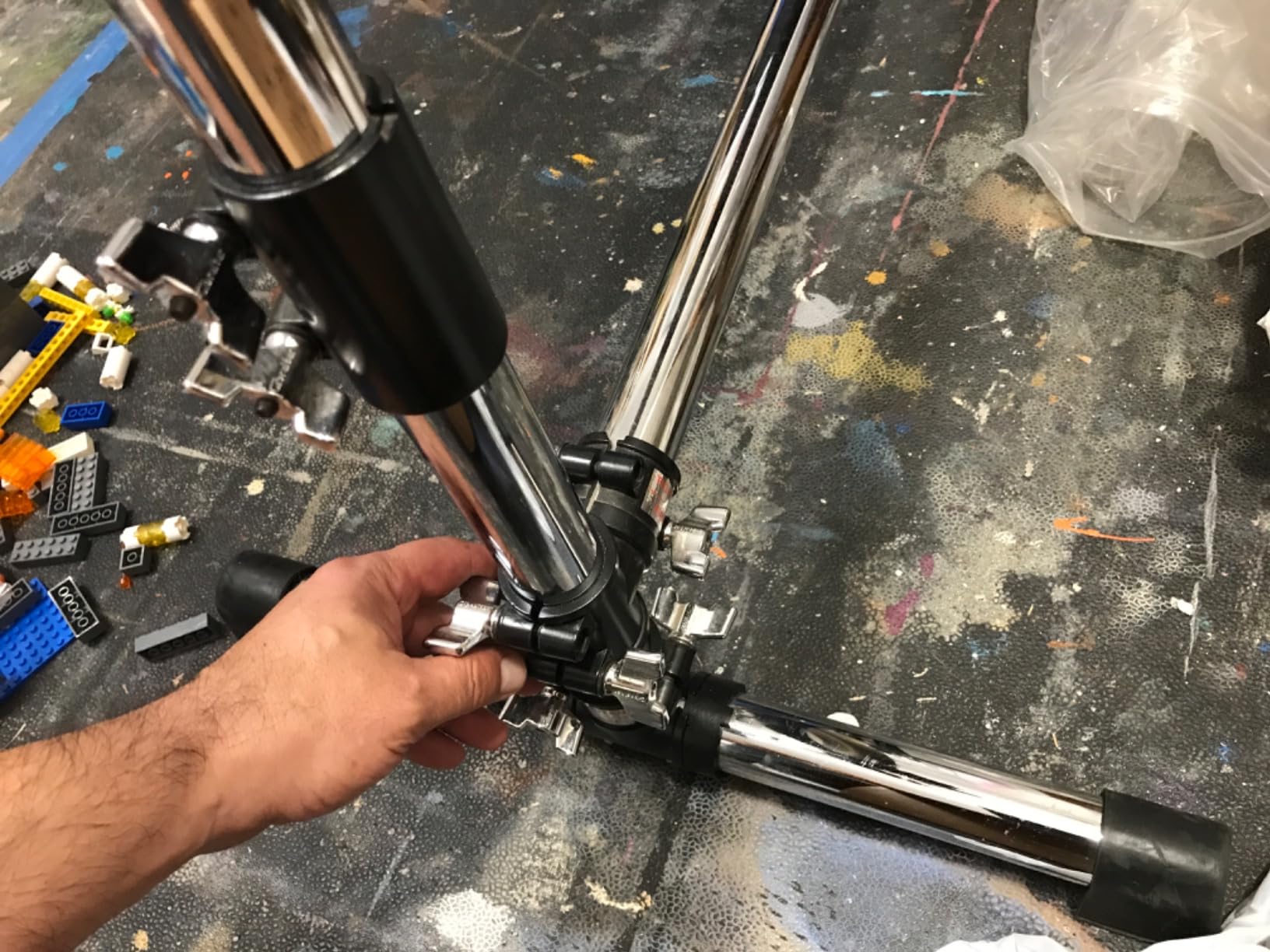 Straight Bar Gong Stand with Black Clamps, Rack Bars and Hooks (GPRGS-L) | Heavy-Duty Steel Rack System for 28