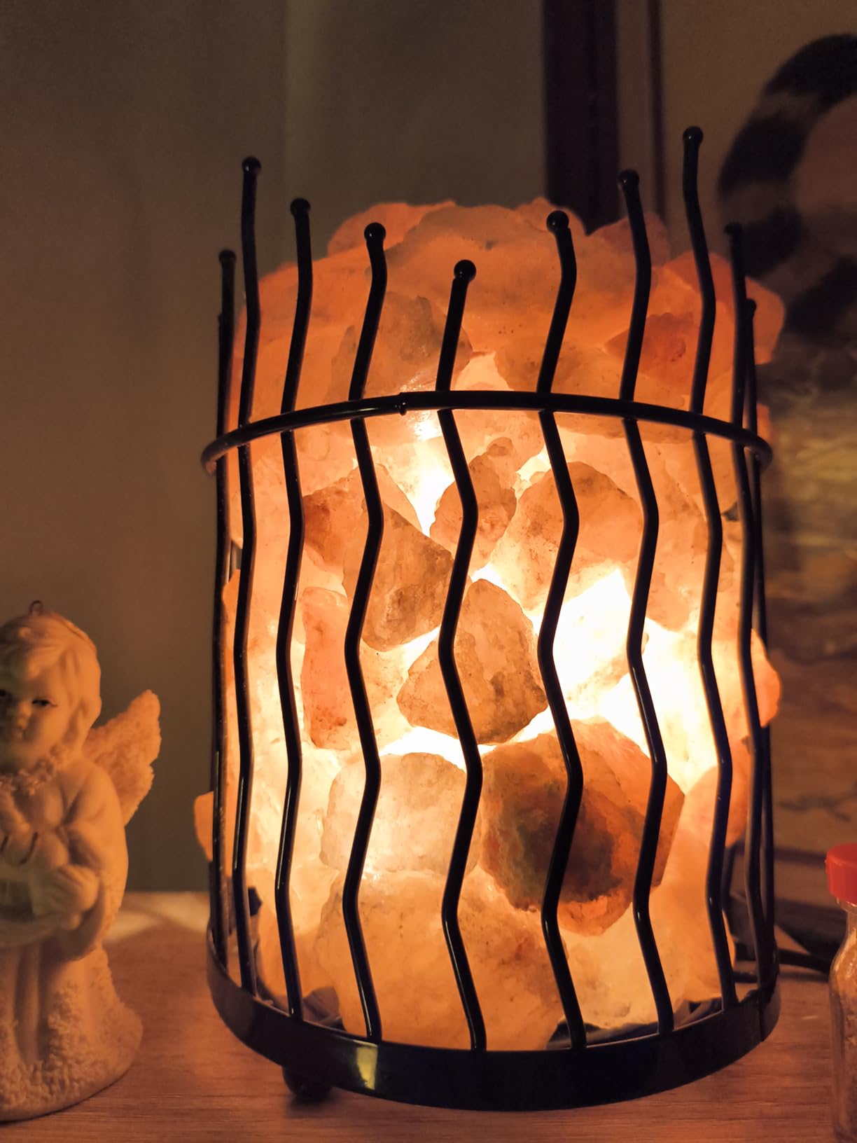 Natural Himalayan Salt , Tall Round Metal Basket lamp with Dimmer Switch | 8-10 lbs customer photo 2