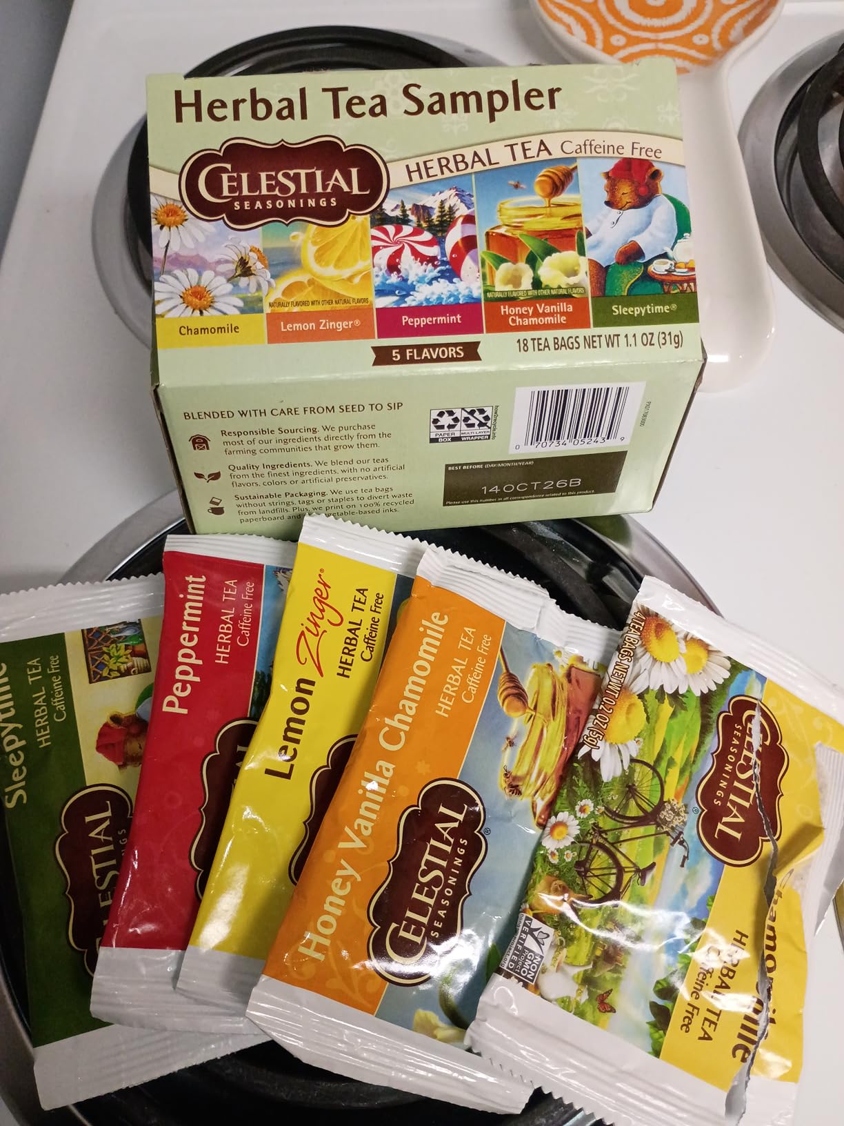Celestial Seasonings Herbal Tea Sampler Variety Pack, Caffeine Free, 18 Tea Bags Box customer photo 2