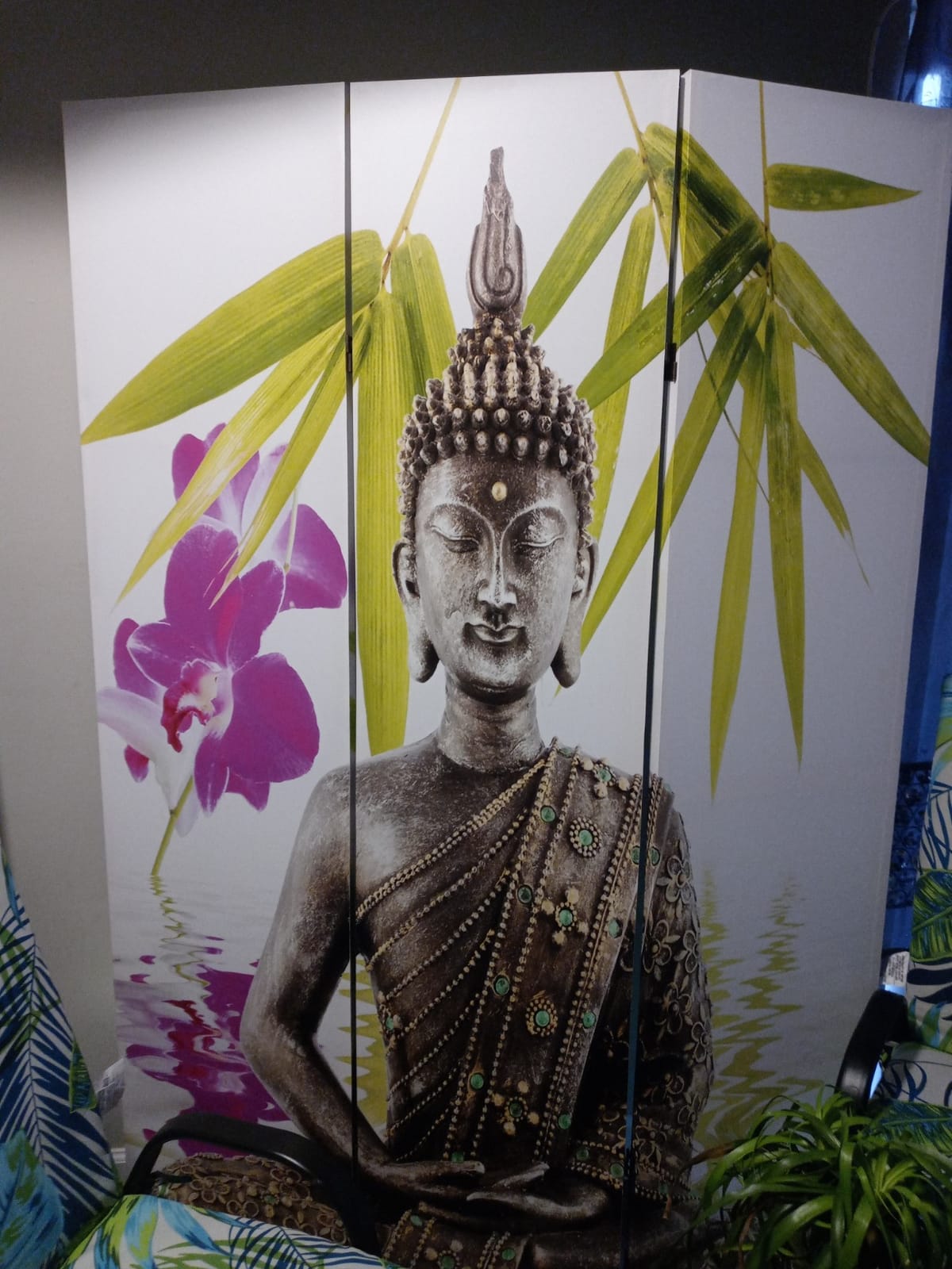 Red Lantern 6 ft. Tall Draped Buddha Double Sided Room Divider 3 Panel Freestanding Folding Privacy Screen Partition customer photo 2