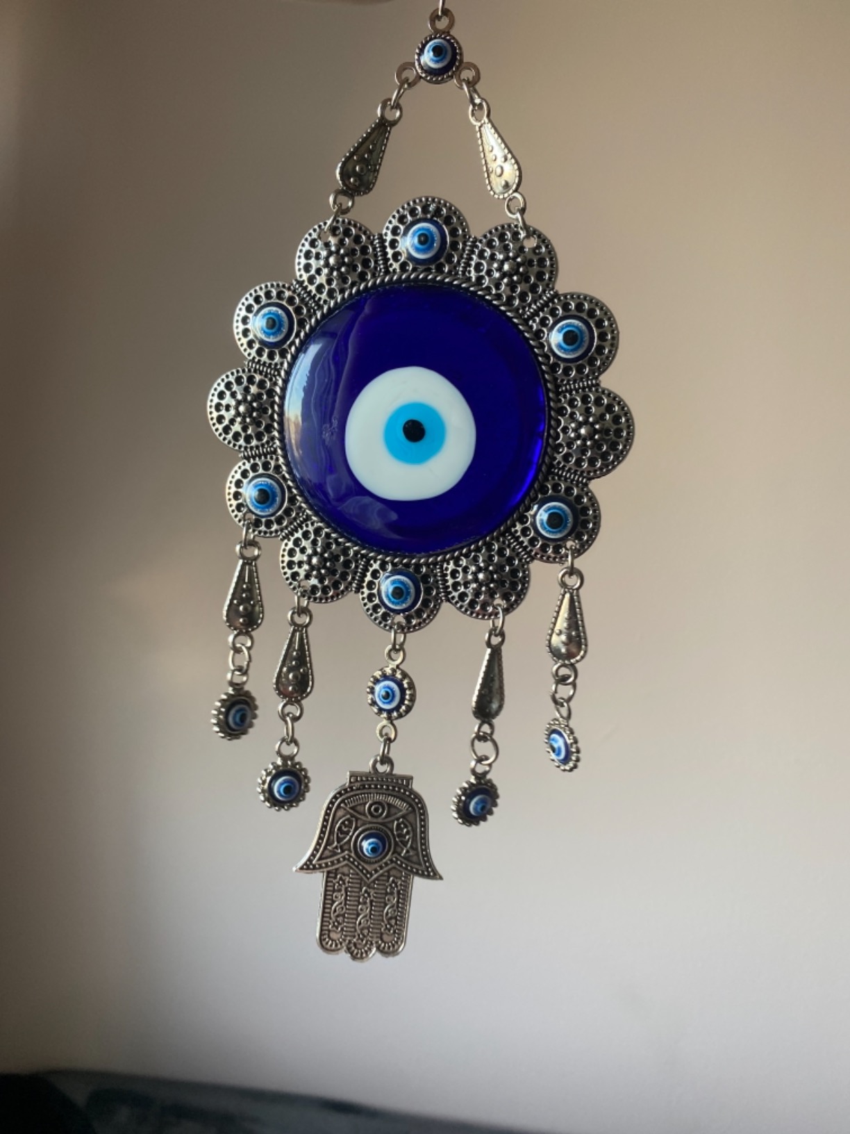 Blue Evil Eye with Hamsa Hand Protection Wall Hanging Ornament Decor Sunflower Design customer photo 1