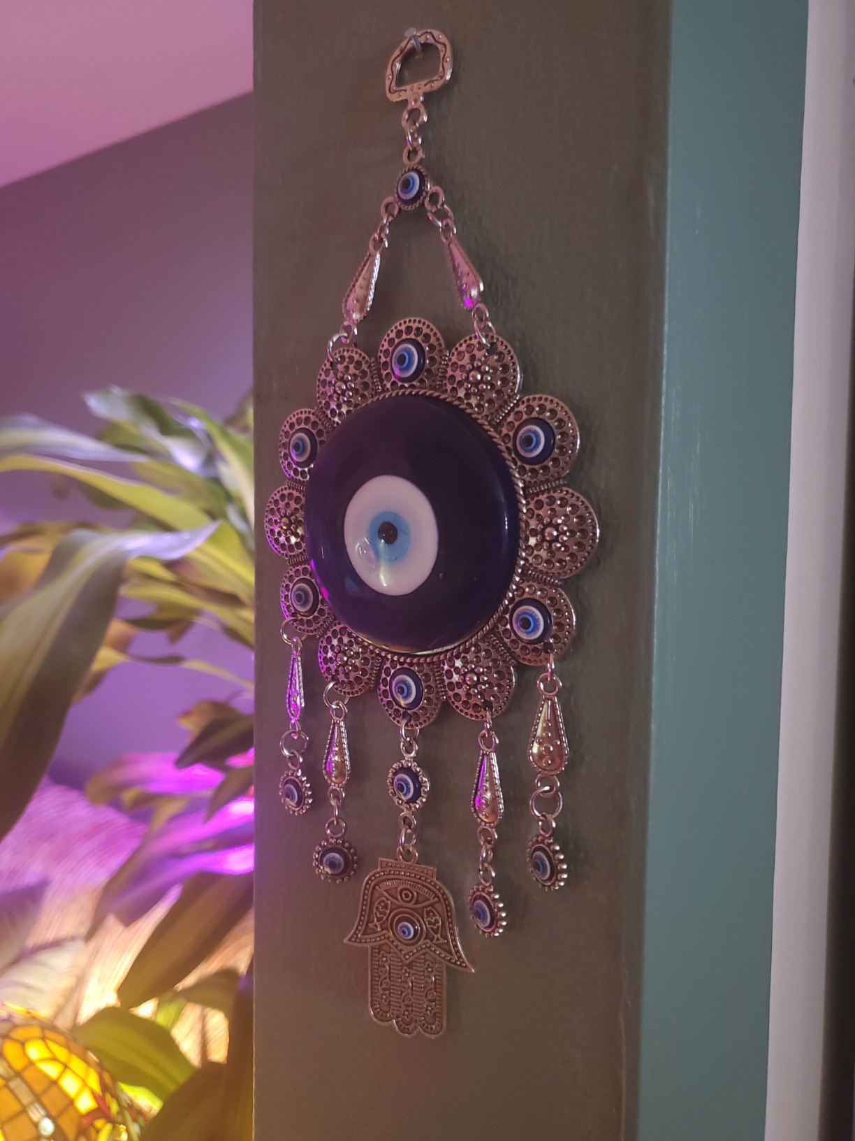 Blue Evil Eye with Hamsa Hand Protection Wall Hanging Ornament Decor Sunflower Design customer photo 2
