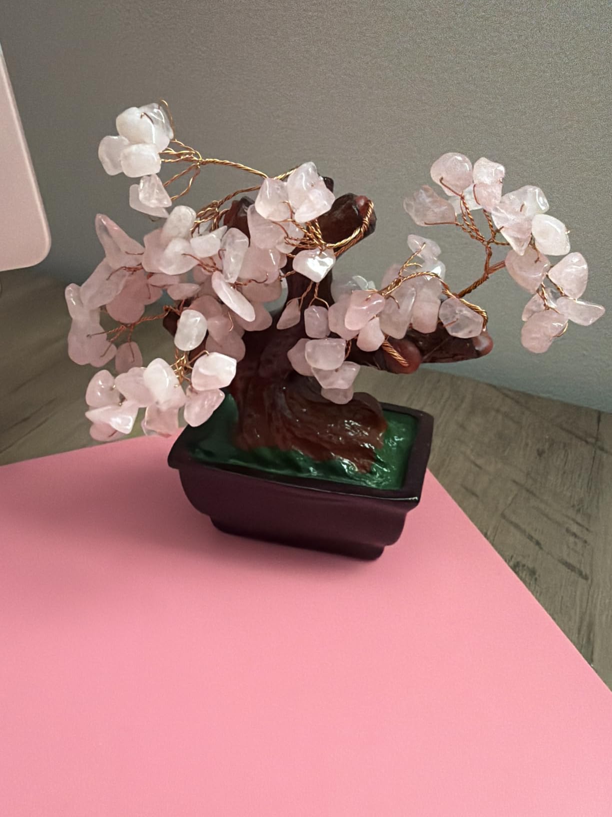 Parma77 Feng Shui Natural Rose Pink Quartz Crystal Money Tree, Healing Crystal Trees Bonsai Style Decoration for Wealth and Luck for Home Decor, Gifts for Women customer photo 1