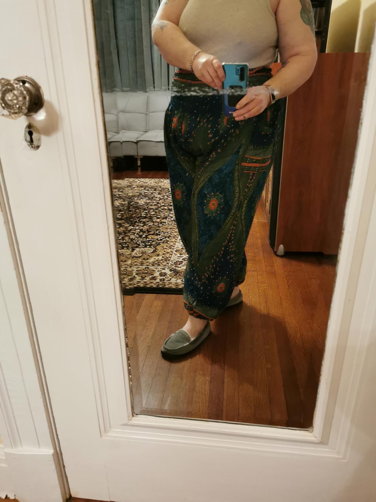 Banjamath® Women's Smocked Waist Harem Hippie Boho Yoga Palazzo Casual Pants customer photo 2