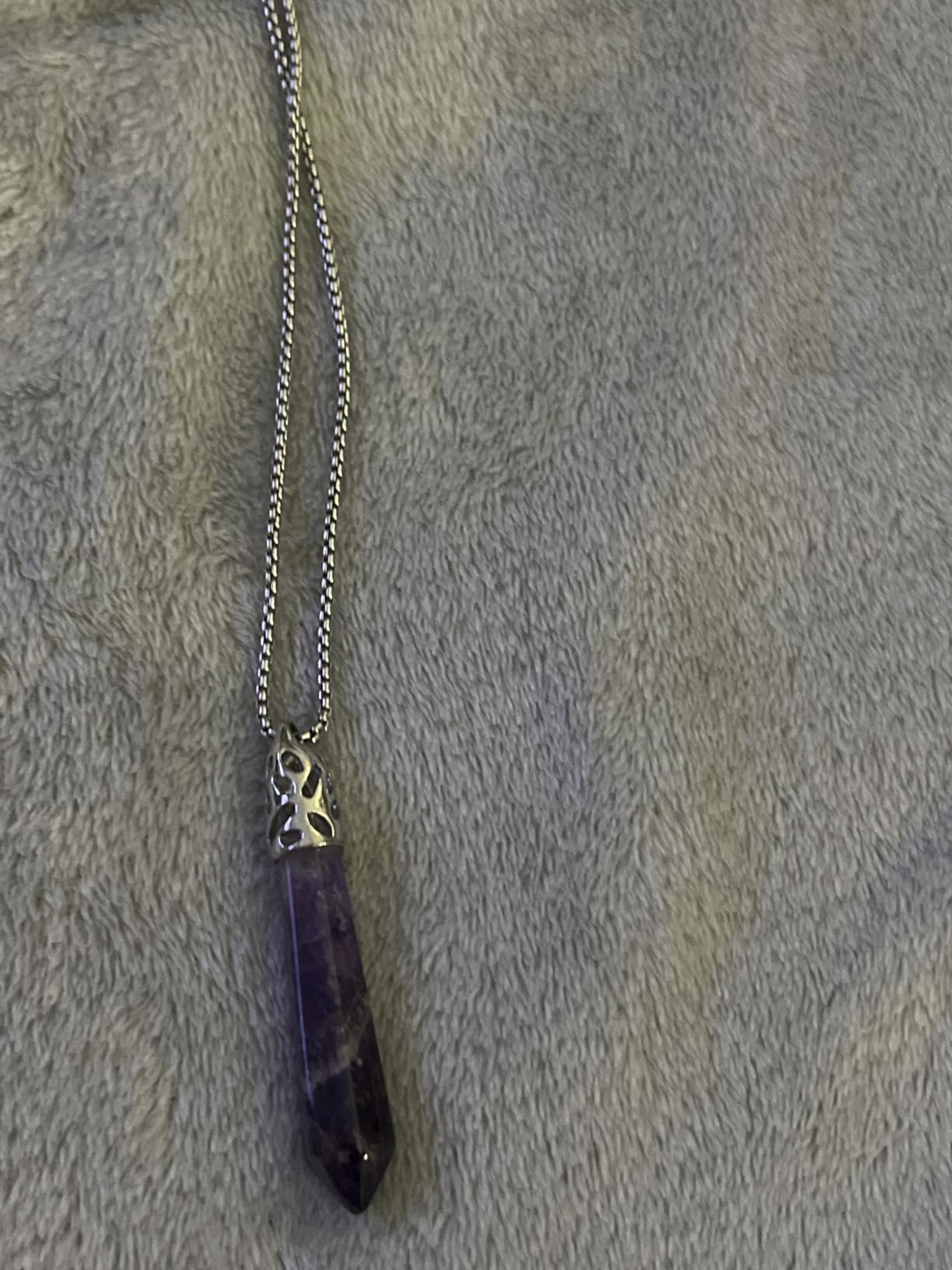 Healing Crystal Necklace for Women Men Natural Amethyst Quartz Crystal Pendant Energy Healing Gemstones Jewelry Pendulum Crystal Divination (Hexagonal, 18 Inches Stainless Steel Chain) customer photo 1