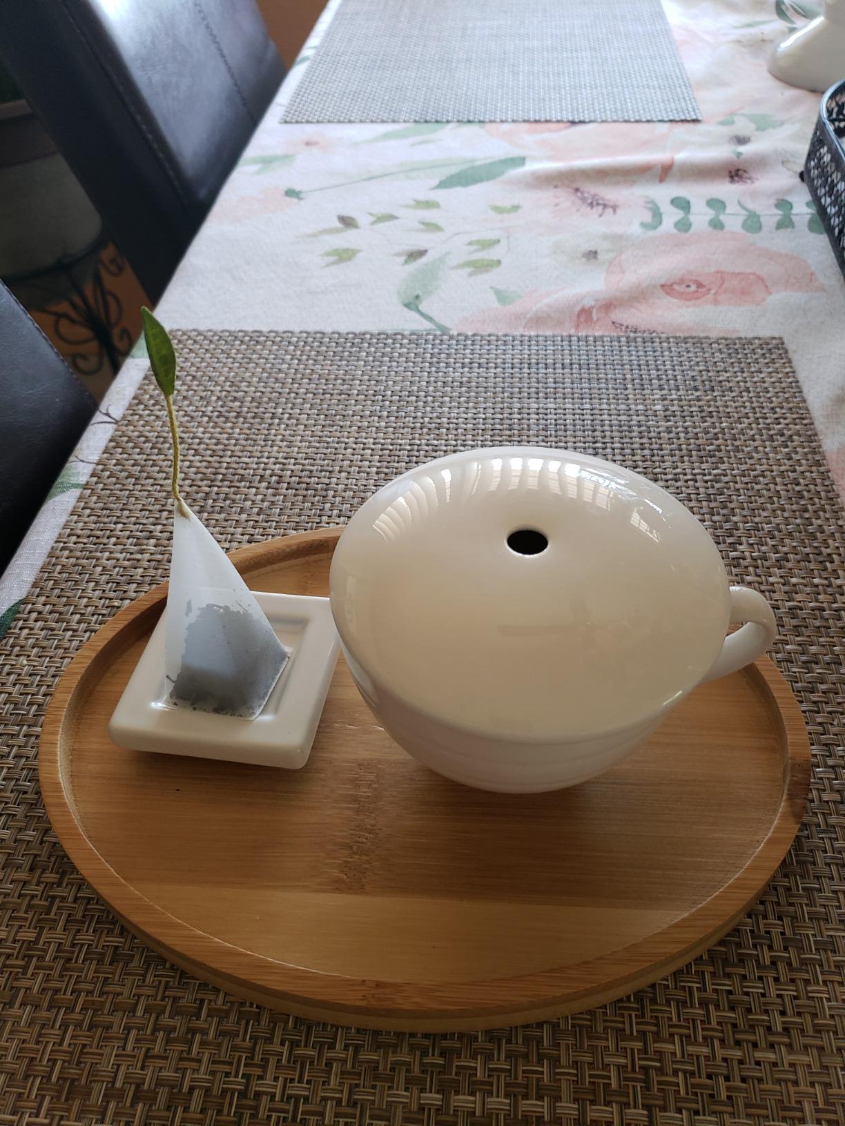 Tea Forte Natural Bamboo Small Oval Decorative Serving Tray for Tea, Coffee, Snacks, 9 in x 7 in customer photo 1