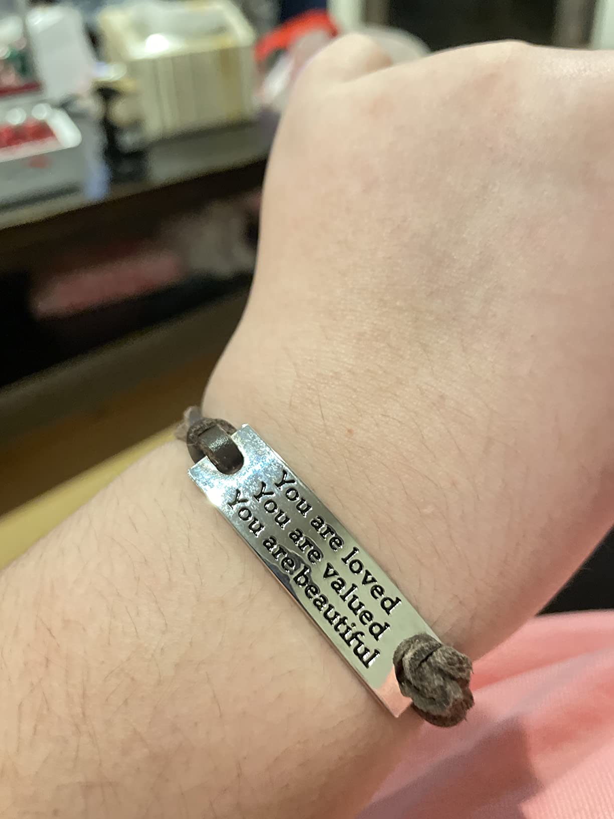 Psychological Healing Bracelet Sister Gifts For Women Stamped 'You are loved You are valued You are beautiful' Adjustable Leather Inspirational Bracelet, Female Affirmation Friendship Bracelets customer photo 2