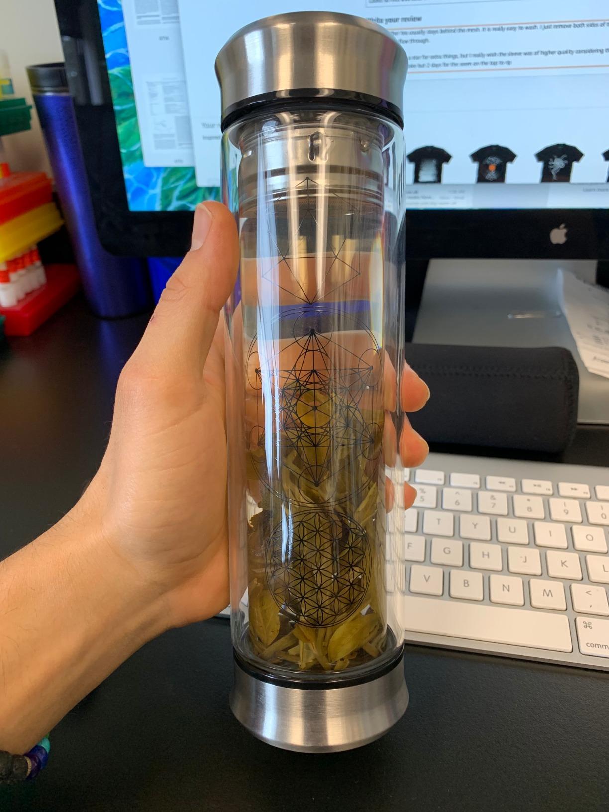 Sacred Lotus Love Double-Walled Glass Tea Infuser Bottle 14oz Portable Travel Mug with Strainer and Sleeve for Loose Leaf Tea, Coffee, Smoothies - Insulated Tumbler with Lid for Hot and Iced Beverages customer photo 2