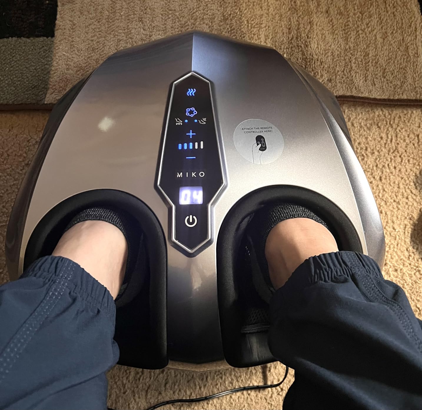 MIKO Shiatsu Foot Massager with Heat for Neuropathy & Plantar Fasciitis | Heated shiatsu feet massager, 5 intensity levels, deep compression & wireless remote, fits feet up to men's size 12 customer photo 1