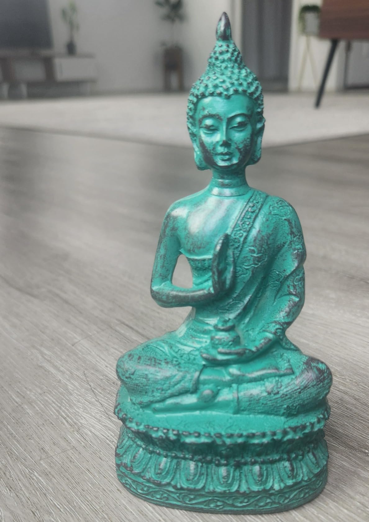 ornerx Meditation Thai Sitting Buddha Statue, Verdigris, 6.7