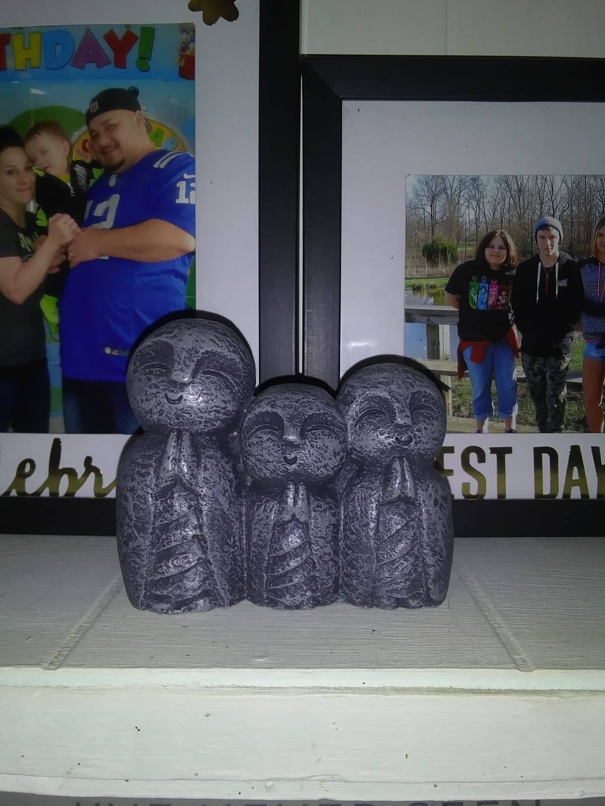 Eastern Enlightenment Jizo Monks Smiling and Praying Statue, 3 Inch Dark Grey Desk and Shelf Decoration customer photo 1