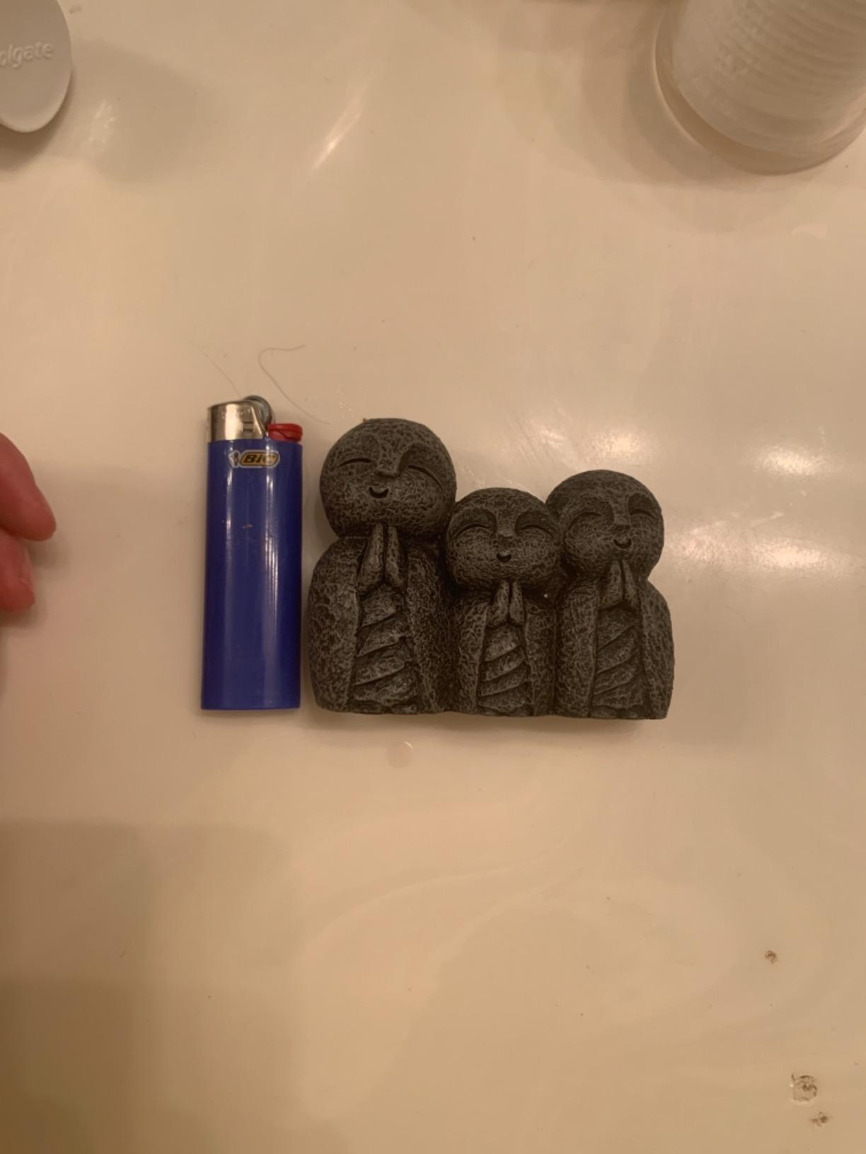 Eastern Enlightenment Jizo Monks Smiling and Praying Statue, 3 Inch Dark Grey Desk and Shelf Decoration customer photo 2