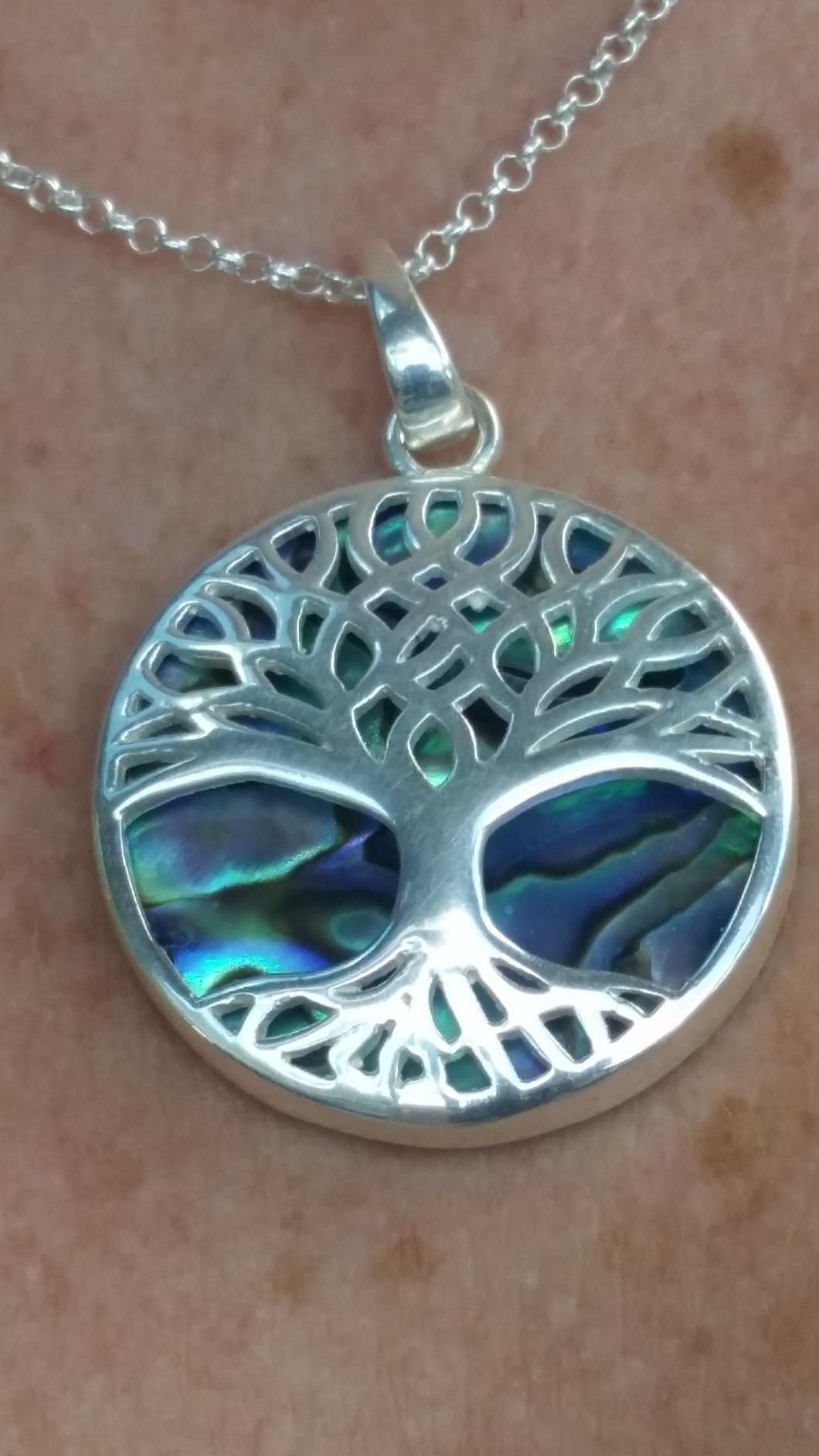Sterling Silver Turquoise Stone Abalone Mother of Pearl Necklaces for Women - Tree of Life Necklace - Unique Pendant Necklaces - Fine Jewelry Gifts for Women customer photo 1