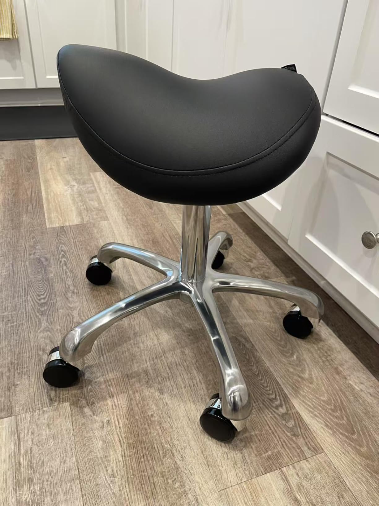 Ergonomic Saddle Stool with Wheels, Adjustable Rolling Chair | Metal Base · Pneumatic Lift · 360° Swivel · Smooth Casters · Salon, Medical & Tattoo Use customer photo 1