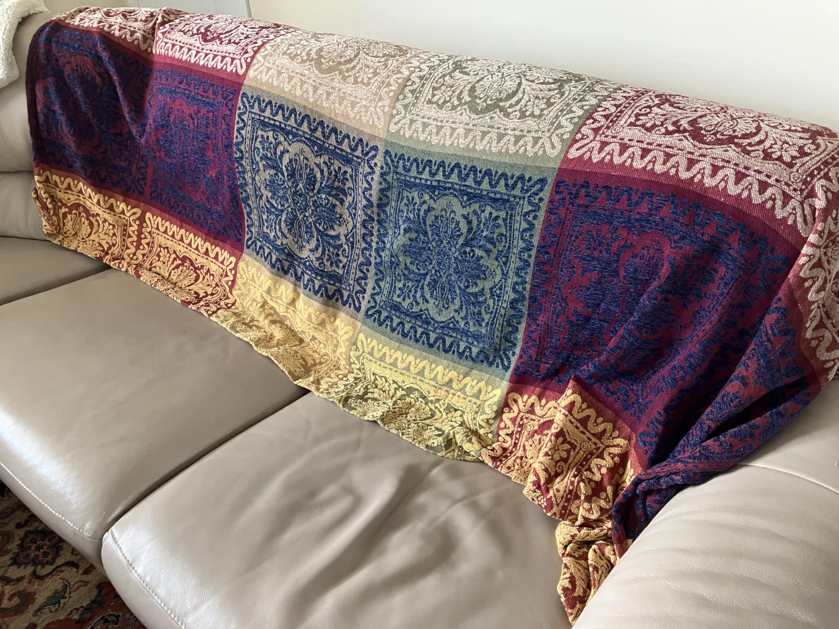 amorus Boho Sofa Cover, Throw Blankets for Couch (M, 60x75 Inches) | Chenille Jacquard Bohemian Tassels Throw Blanket for bed, Decorative Sofa Slipcover Protector - Colorful Tribal Pattern customer photo 1