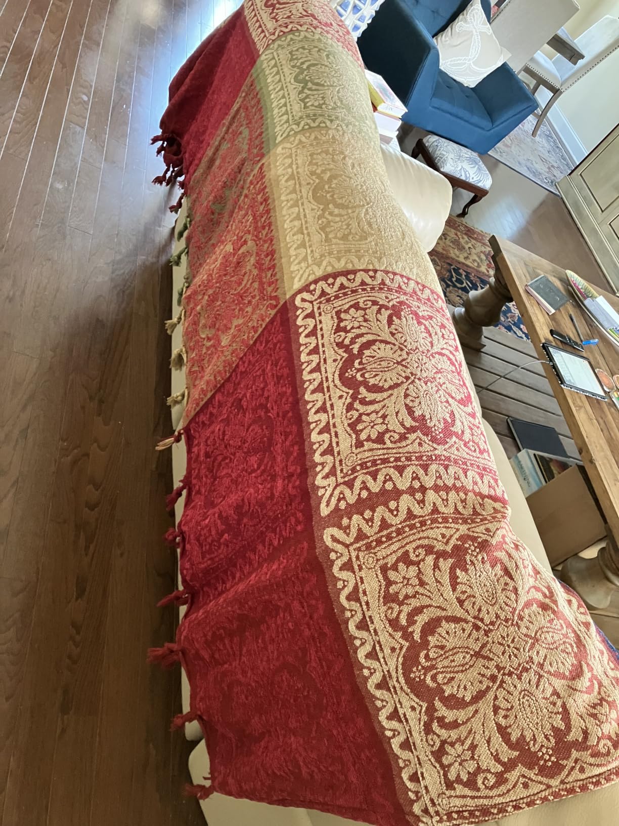 amorus Boho Sofa Cover, Throw Blankets for Couch (M, 60x75 Inches) | Chenille Jacquard Bohemian Tassels Throw Blanket for bed, Decorative Sofa Slipcover Protector - Colorful Tribal Pattern customer photo 2