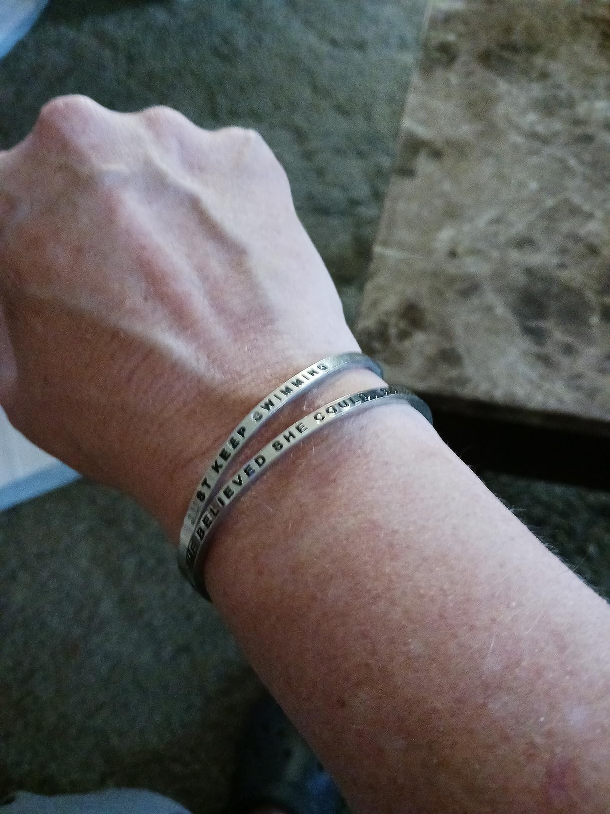 Mantra Band Bracelet - Silver color - Inspirational Engraved Adjustable Cuff - Gifts for Women, Sisters, Friends, Family customer photo 2