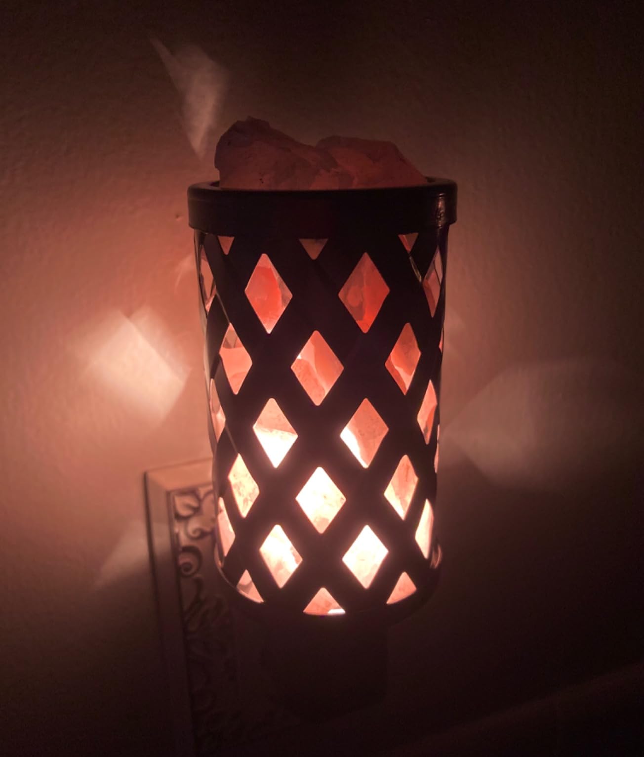 Himalayan Glow Lattice Style Basket Salt Lamp Night Light with Pink Salt Chunks | 360 Degree Rotatable Wall Plug, Ideal Gift For Home Décor customer photo 1
