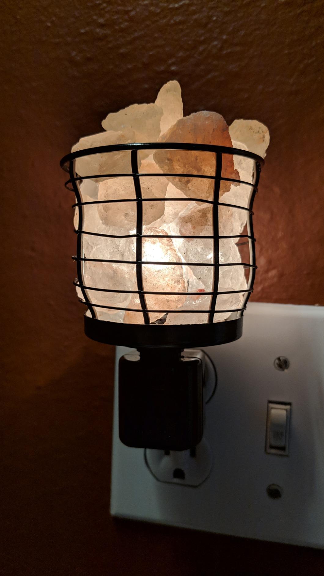 Himalayan Glow Lattice Style Basket Salt Lamp Night Light with Pink Salt Chunks | 360 Degree Rotatable Wall Plug, Ideal Gift For Home Décor, Offices, Homes customer photo 1