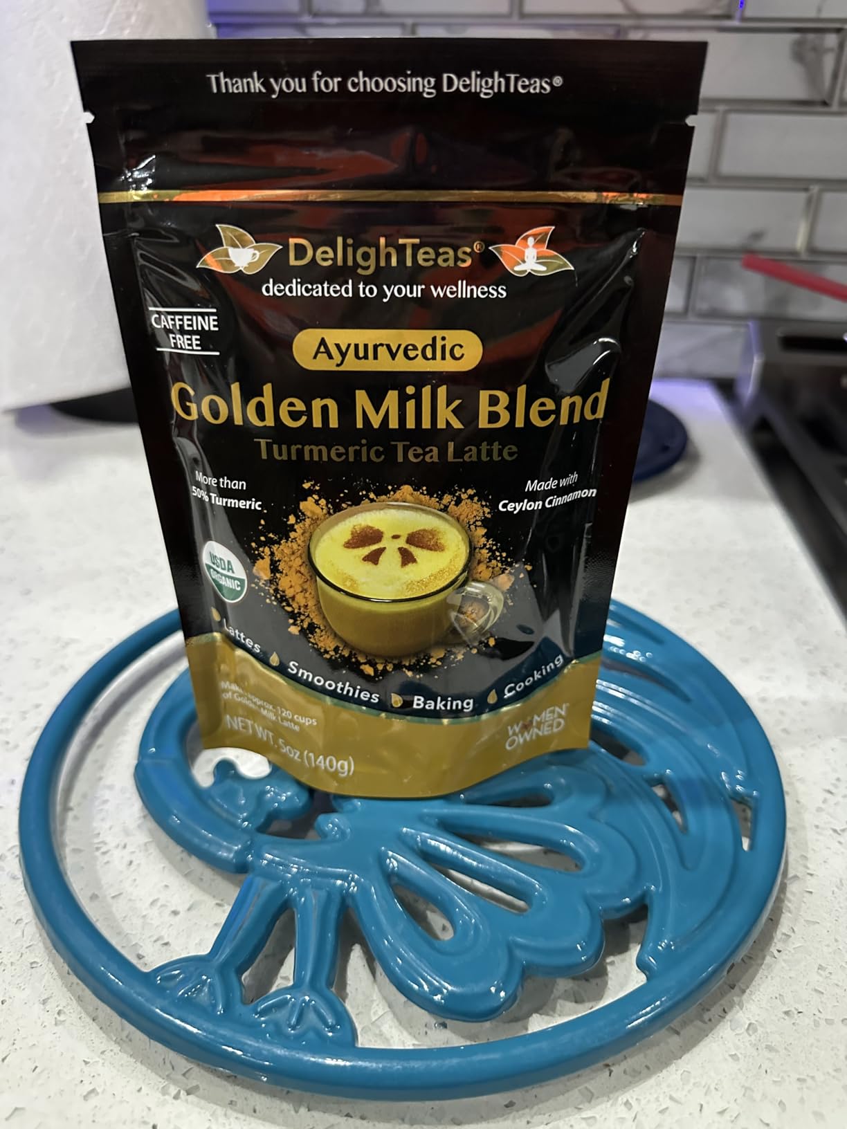 DelighTeas Organic Golden Milk Powder with Turmeric, Ginger, Ceylon Cinnamon - Ayurvedic Spices, Unsweetened, Vegan, 120 Servings customer photo 1