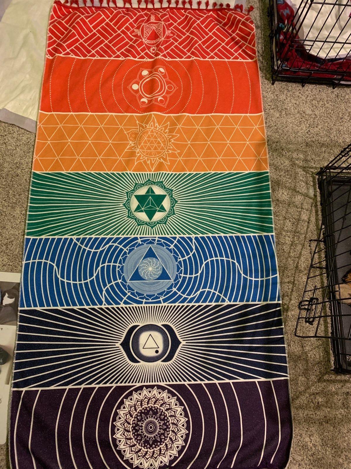 Mexican Yoga Mat Beach Picnic Blanket Chakra Meditation Mat Yoga Rug Sunscreen Shawl Chakra Wall Tapestry Decor Boho Pilates 59 in (Polyester Fibre) customer photo 2