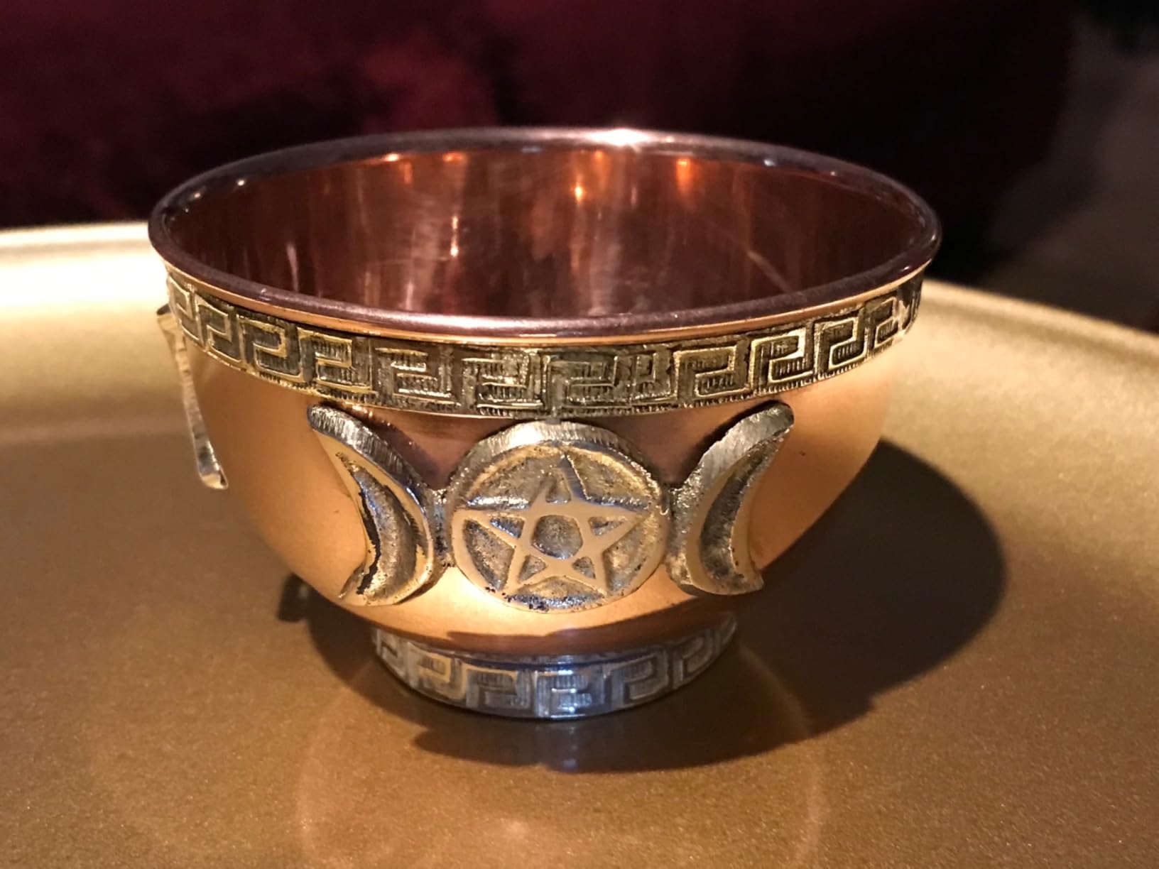 New Age Imports, Inc. Triple Moon Pentacle Copper Offering Bowl, 3