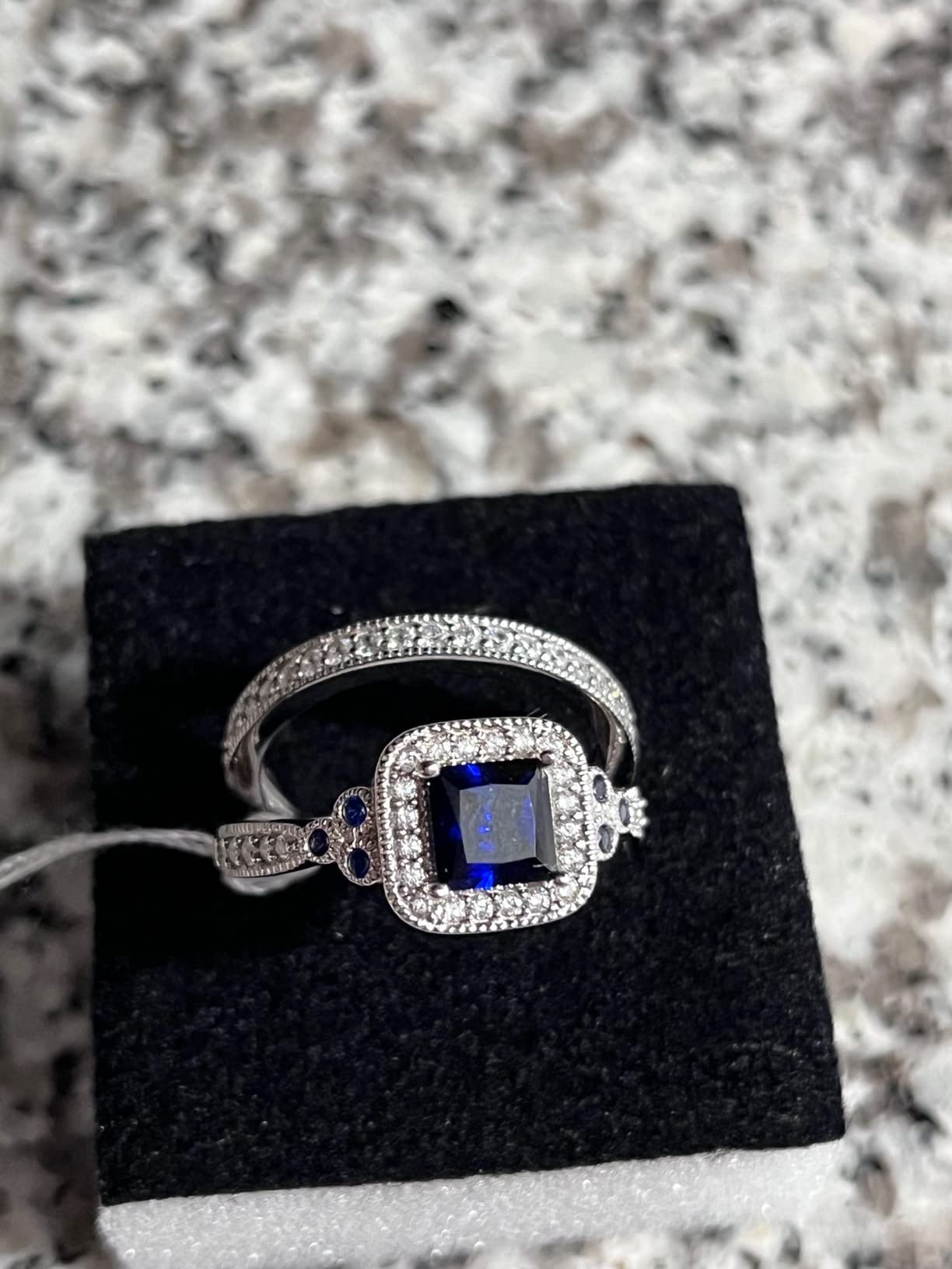 Amazon Essentials Platinum or Gold Plated Sterling Silver Antique Ring set with Asscher-Cut Infinite Elements Cubic Zirconia customer photo 1