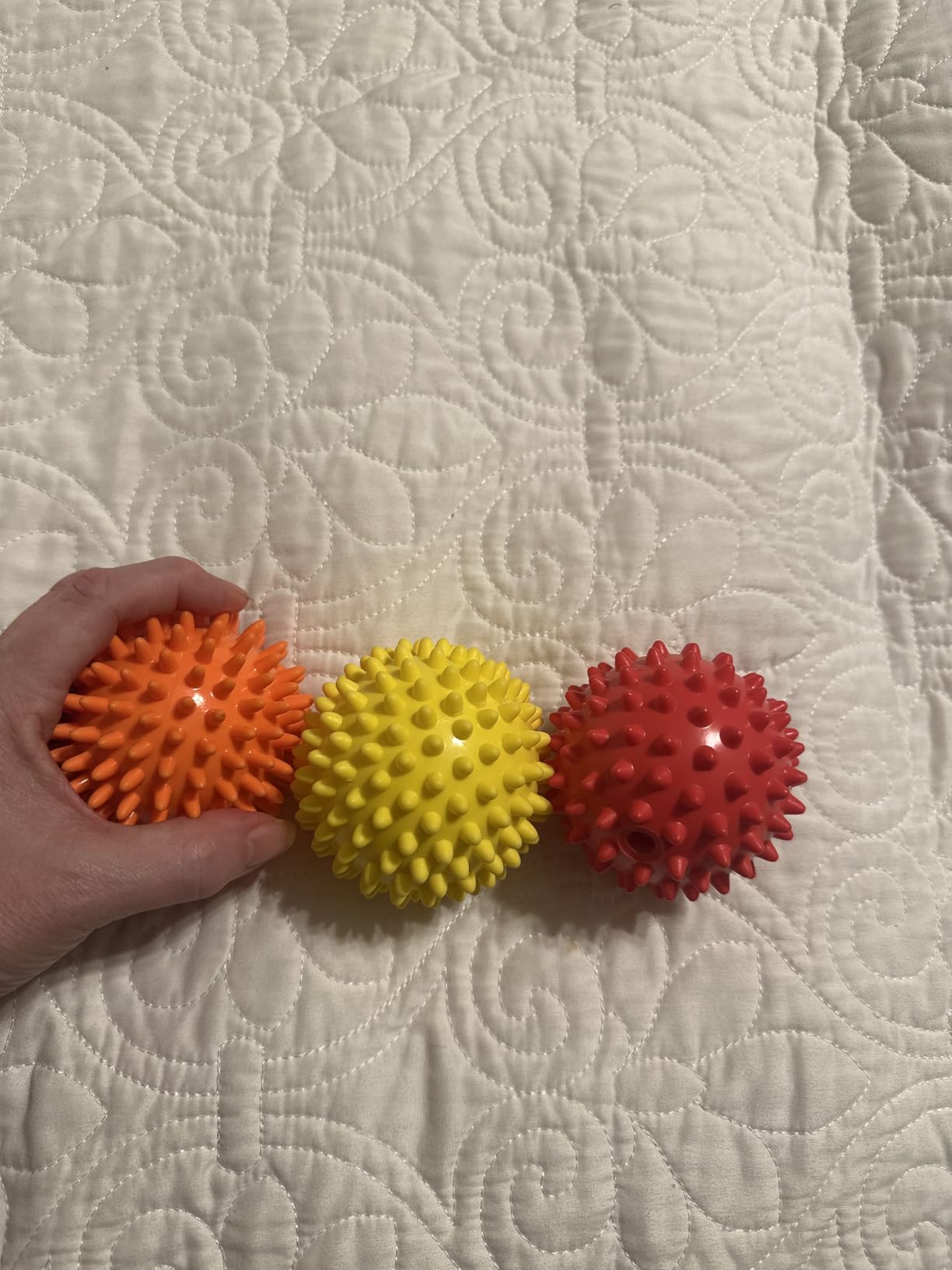 Spiky Massage Balls for Feet, Back, Hands, Muscles - Firm, Medium and Soft Spiked Massager Rollers for Plantar Fasciitis, Exercise, Neuro-Balance, Physical Therapy, 3-inch customer photo 2