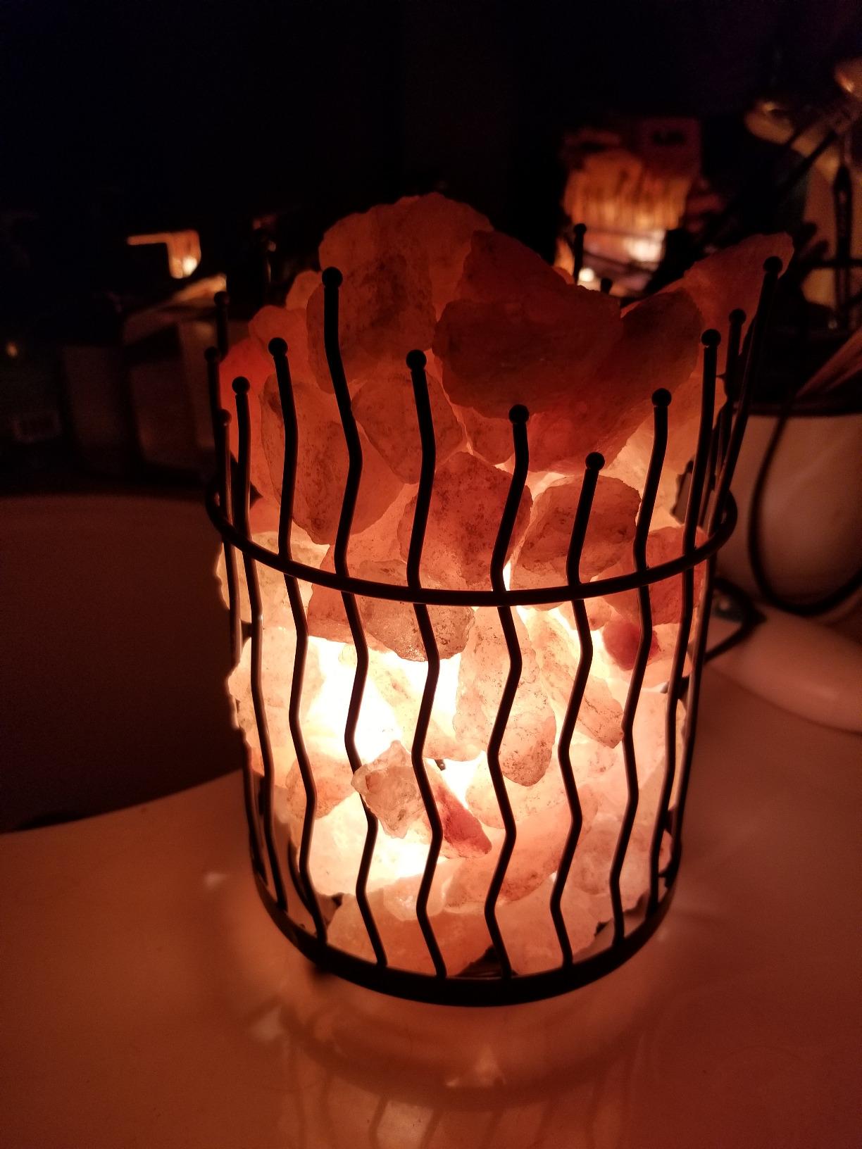 Himalayan Glow Pillar Style Basket Lamps, Pure Himalayan Salt Basket Night Lamp with Salt Chunks, Light Bulb and Dimmable Switch (2-Pack) customer photo 1