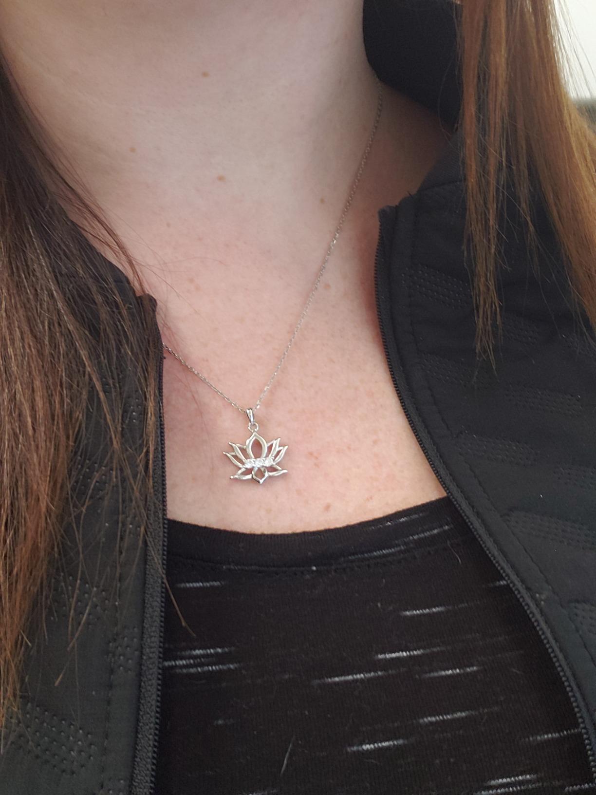 Lotus Flower Necklace 925 Sterling Silver Lotus Jewelry Gifts for Women | Flower Pendant Spiritual Lotus Yoga Jewelry Birthday Gifts,18 inch customer photo 2