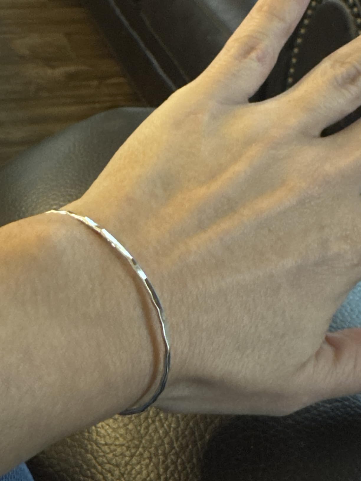 Thin Hammered Cuff, in Solid Sterling Silver, 14K Gold Fill, and Rose Gold Fill; Delicate Handmade Stacking Bracelet for Women by Lotus Stone Design customer photo 2