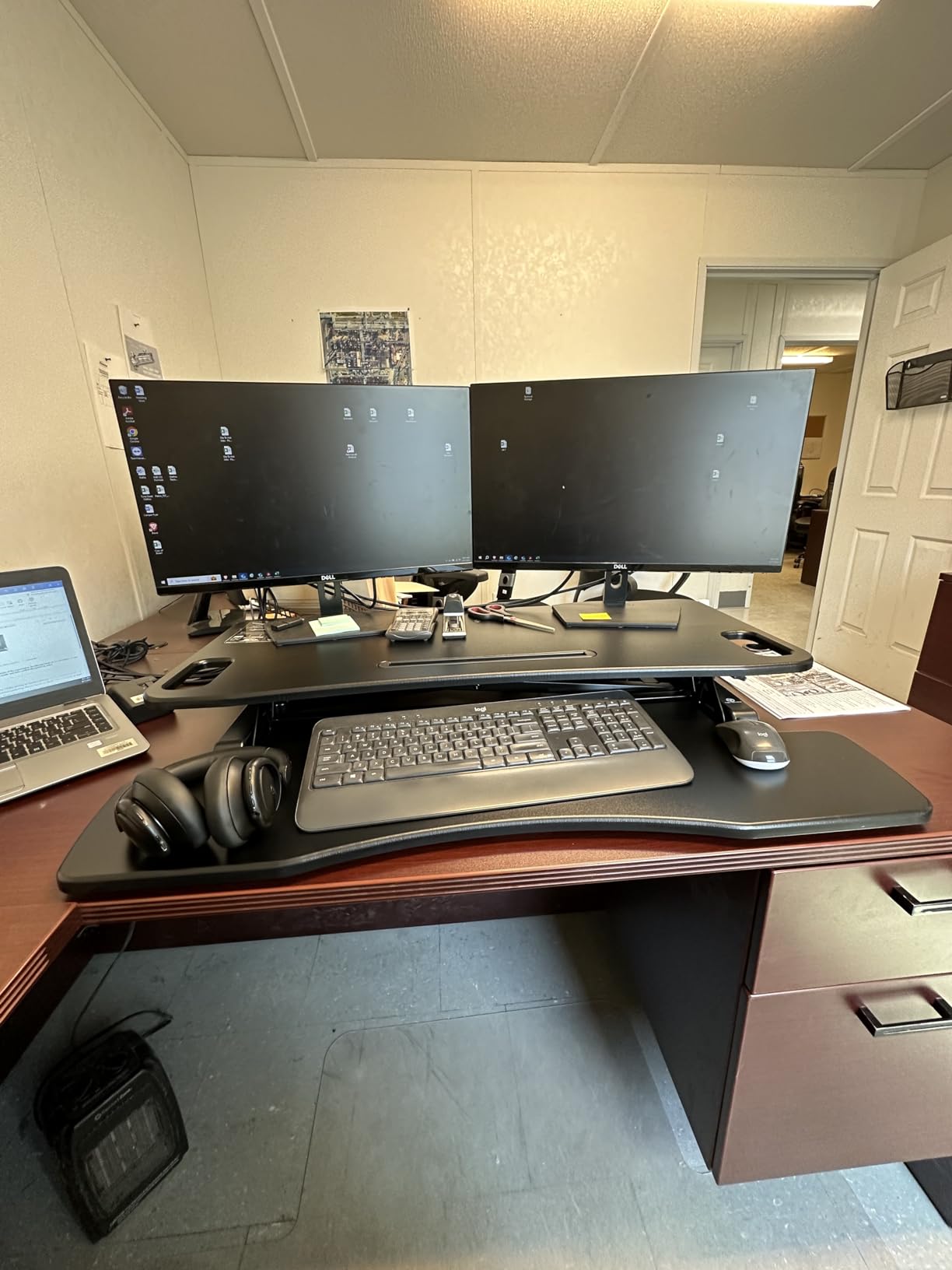 TechOrbits OF-S06-2 Desk Converter-37-inch Height Adjustable, MDF Wood, Sit-to-Stand Rise-X Pro Black, 36