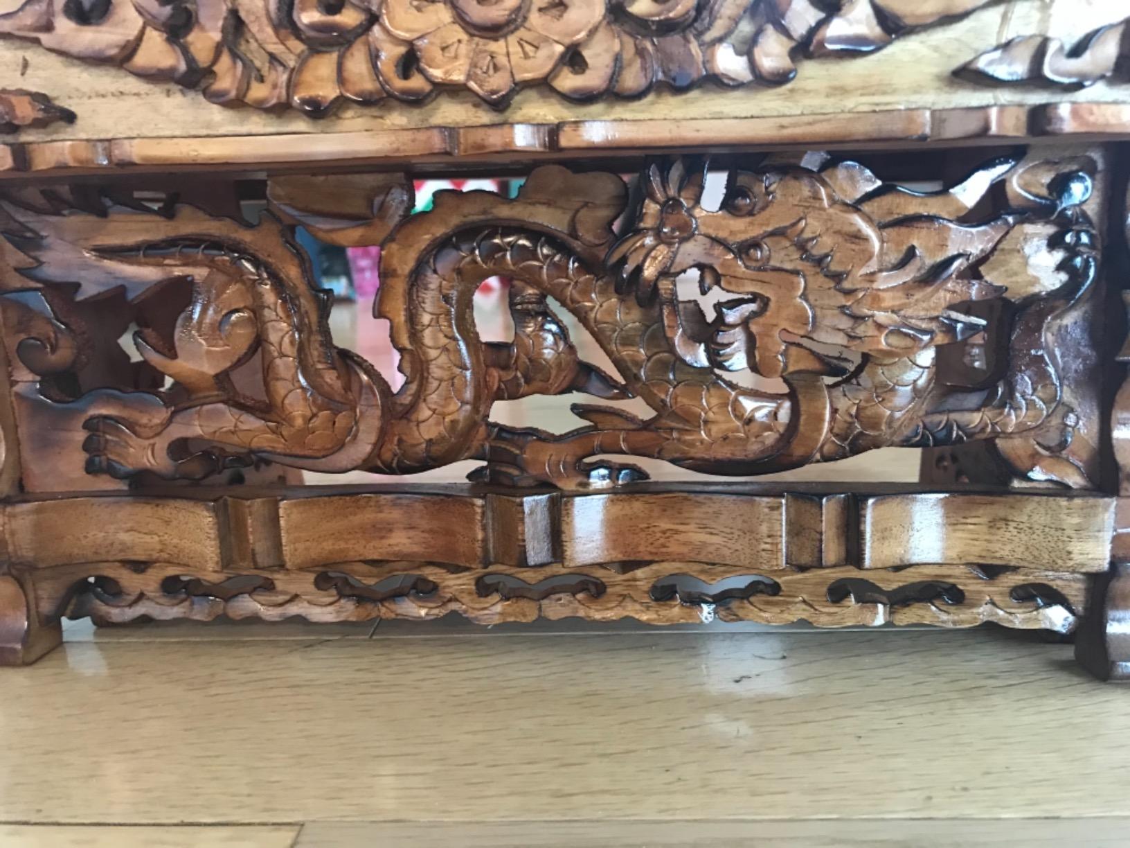 Solid Indian Elm Wood Hand Carved Floor Shrine Altar Meditation Table (Large, Dark) customer photo 2