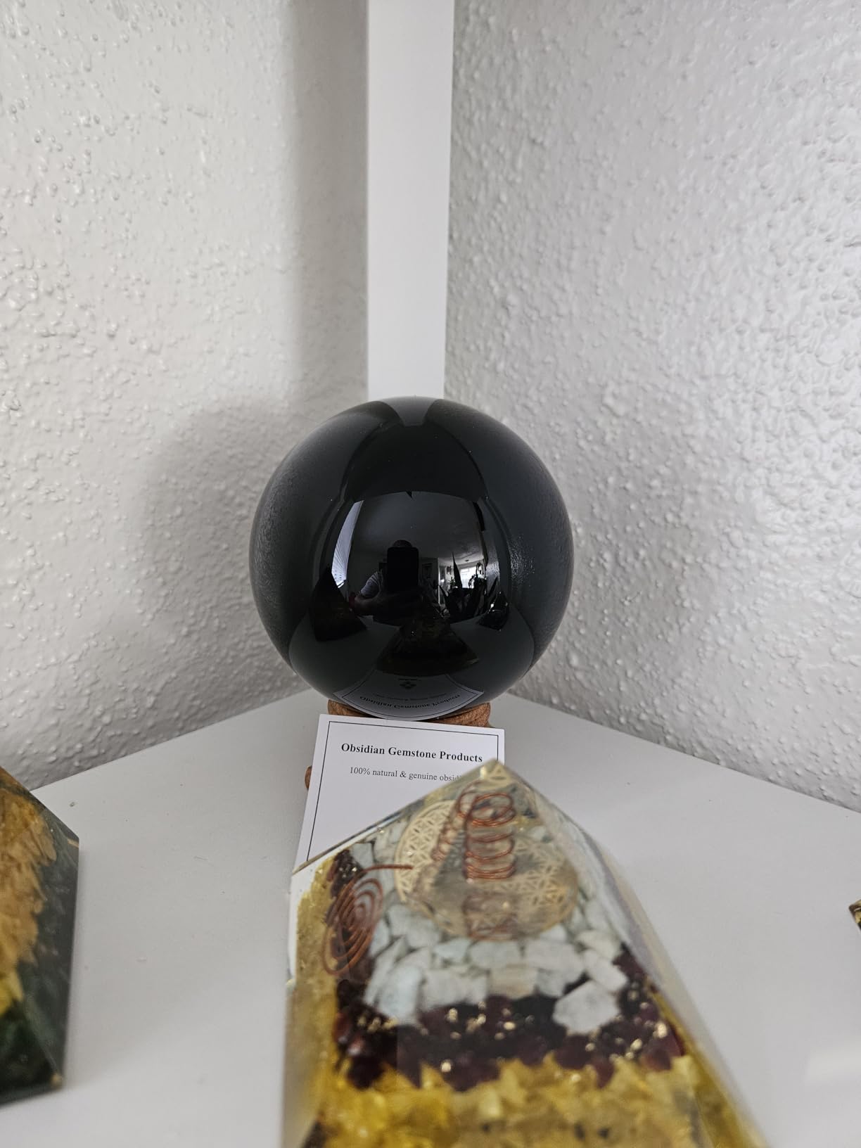 Mina Heal Natural Black Obsidian Crystal Ball with Stand, 45mm/1.8