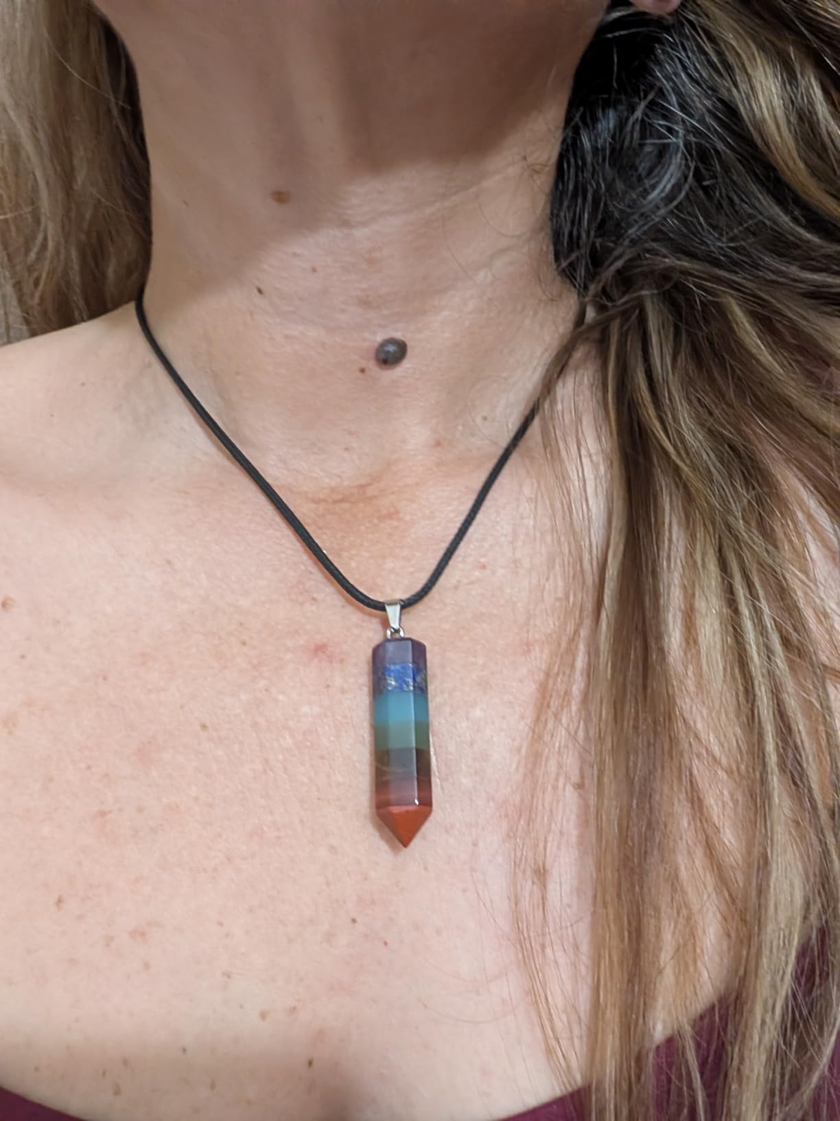 JADENOVA 7 Chakra Stones Necklace Gemstone Pendant Necklace Energy Healing Crystal Divination Pendulum For Women (Cone Hexagonal, 18 Inches Stainless Steel Chain) customer photo 1