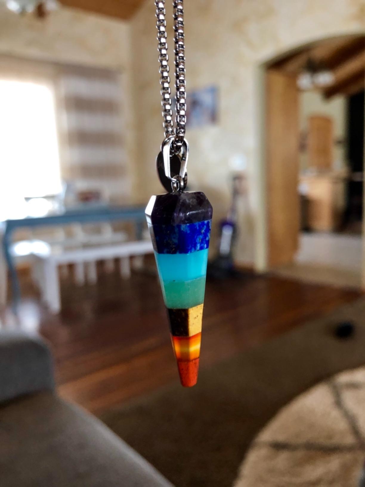 JADENOVA 7 Chakra Stones Necklace Gemstone Pendant Necklace Energy Healing Crystal Divination Pendulum For Women (Cone Hexagonal, 18 Inches Stainless Steel Chain) customer photo 1