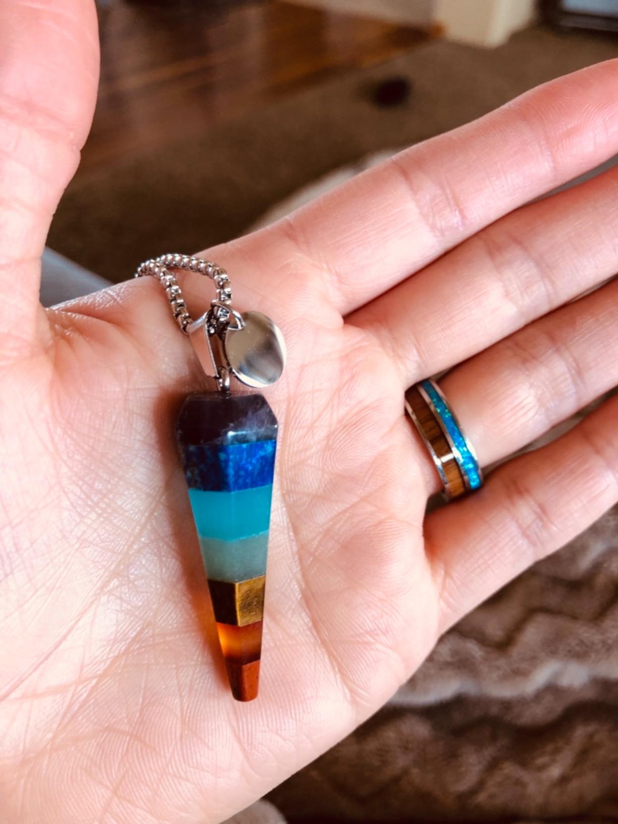 JADENOVA 7 Chakra Stones Necklace Gemstone Pendant Necklace Energy Healing Crystal Divination Pendulum For Women (Cone Hexagonal, 18 Inches Stainless Steel Chain) customer photo 2
