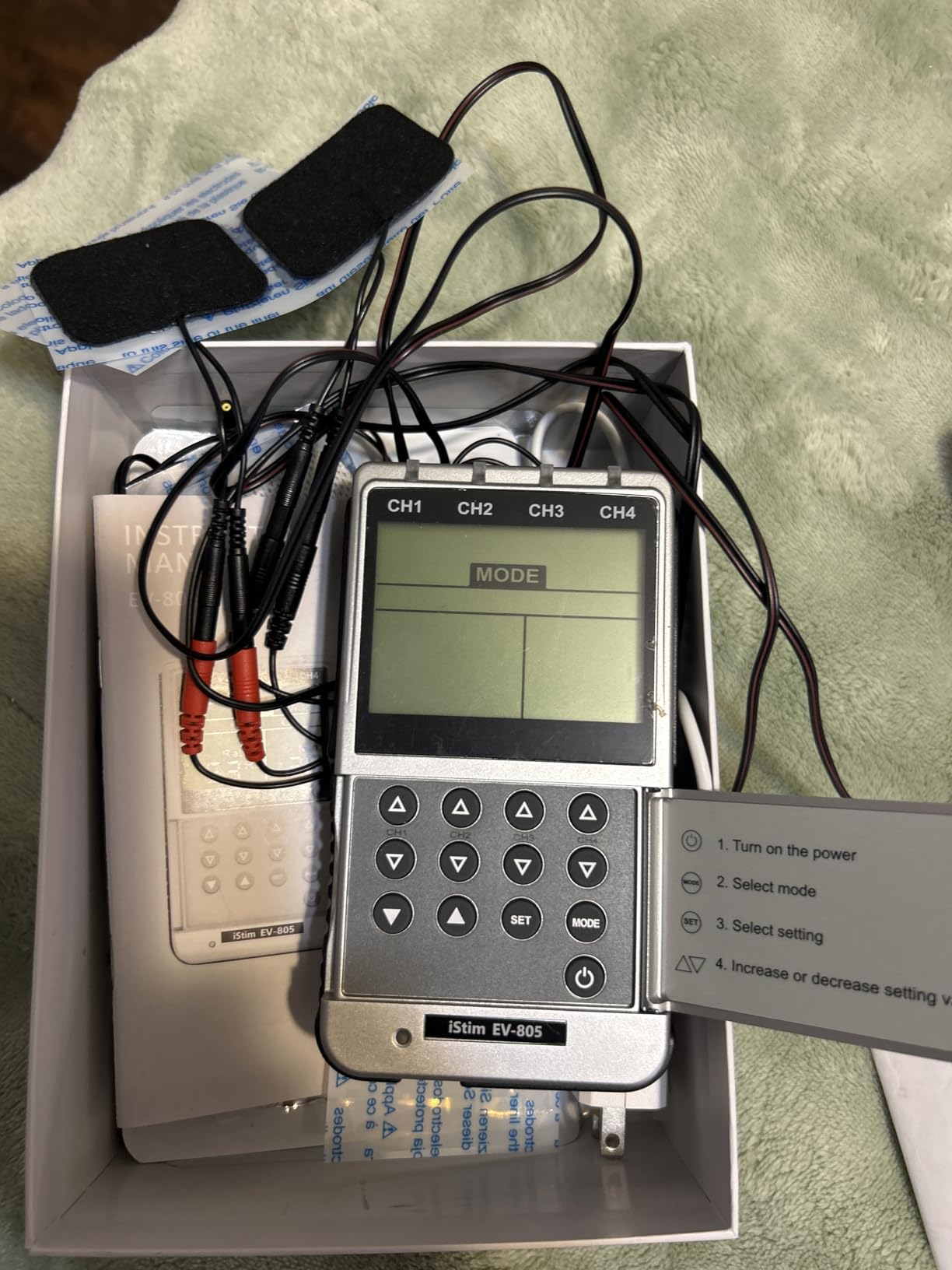 iSTIM EV-805 TENS EMS 4 Channel Rechargeable Combo Machine Unit - Muscle Stimulator + Back Pain Relief and Management- 24 Programs/Backlit (Including Electrodes Pads) customer photo 2