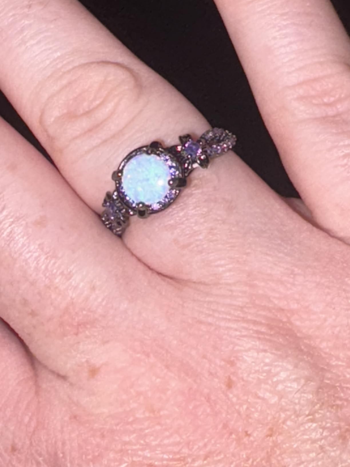 Eternity Ring for Women, 18K Black Gold Plated Created Opal/Mystic Topaz/Amethyst Garnet Wedding Engagement Promise Rings Band customer photo 2