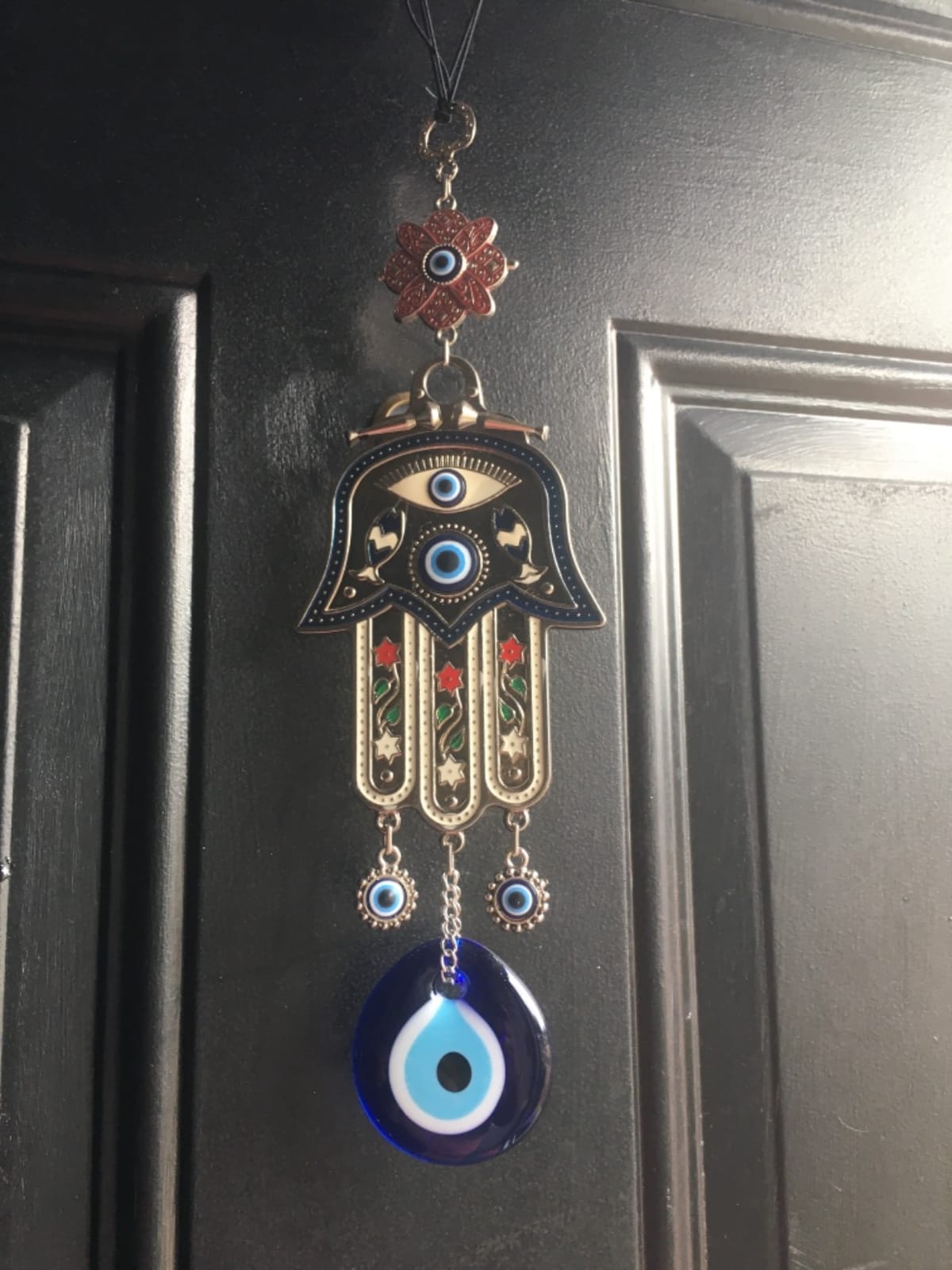 Turkish Blue Hamsa Hand of Mother Fatima Evil Eye Wall Hanging Ornament - Turkish Nazar Bead Amulet Metal Home Protection Decor (Blue) customer photo 2