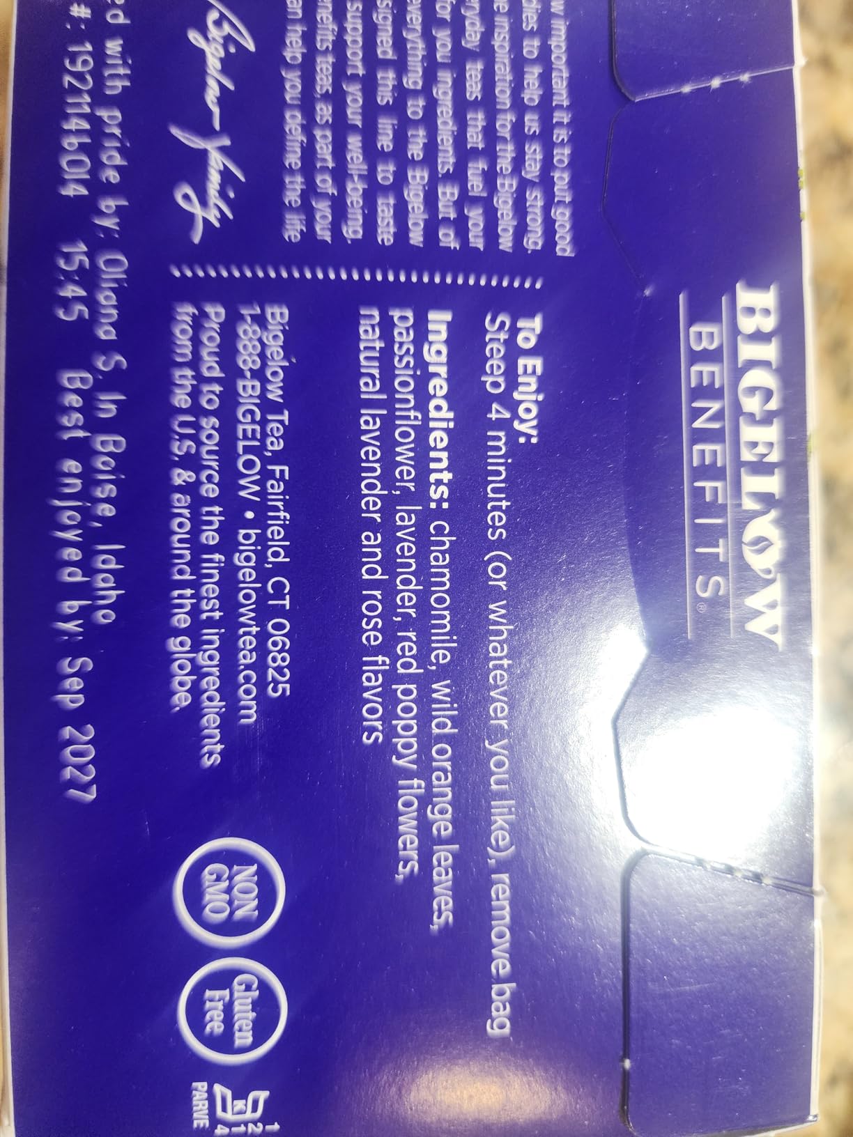 Bigelow Benefits Sleep Chamomile Lavender Herbal Tea, Caffeine Free, 18 Count (Pack of 6), 108 Total Tea Bags customer photo 1