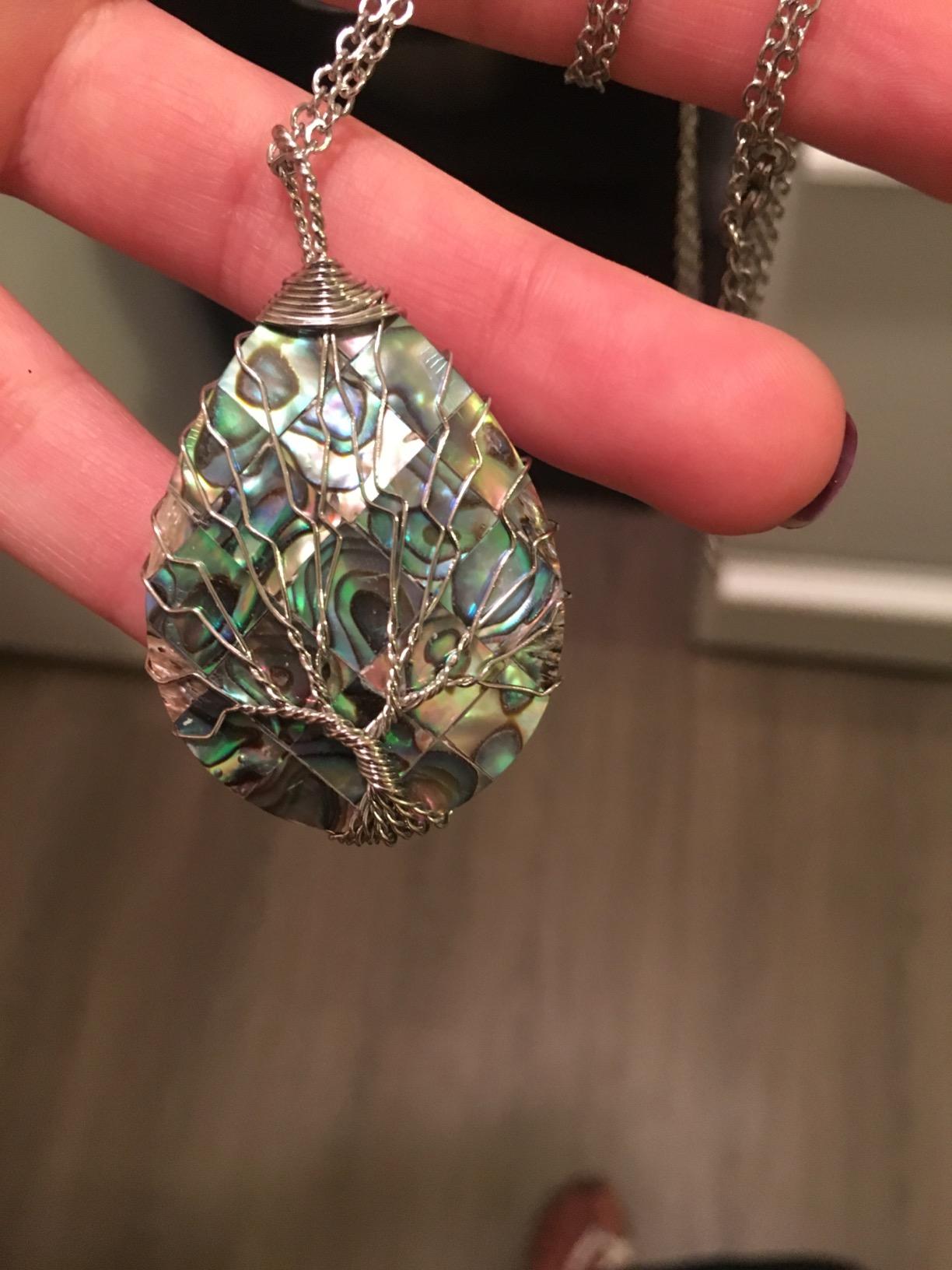 Tear Drop Abalone Shell Pendent Necklace Wire Wrap Abalone Shell Tree of Life Pendant Necklace Fashion Necklace Jewelry for Women customer photo 2