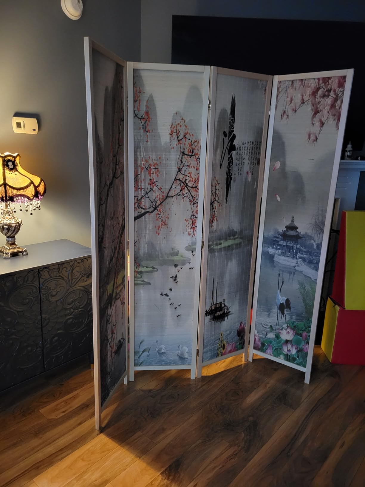 MyGift 4-Panel Folding Bamboo Room Divider Asian-Inspired Cherry Blossom Scene, 6 FT Freestanding Floral Artwork Room Partitioner customer photo 1