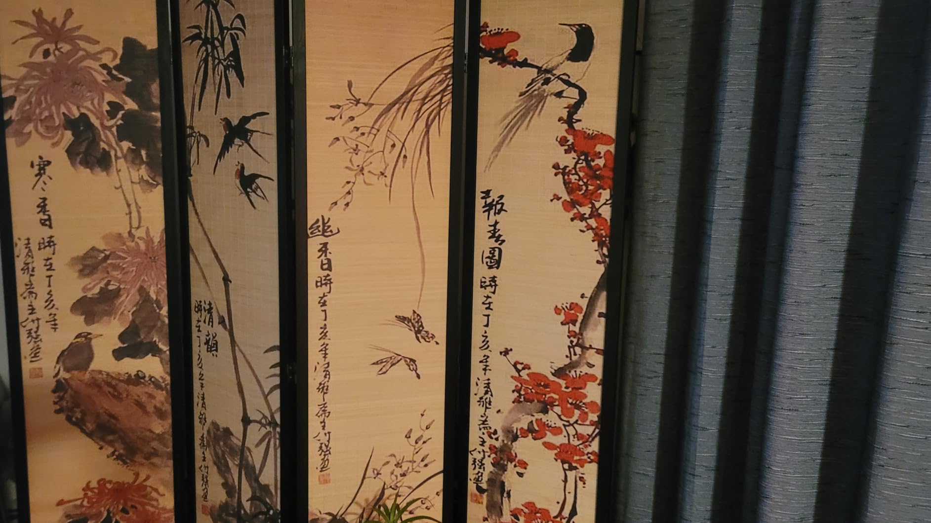 MyGift 4-Panel Folding Bamboo Room Divider Asian-Inspired Cherry Blossom Scene, 6 FT Freestanding Floral Artwork Room Partitioner customer photo 2