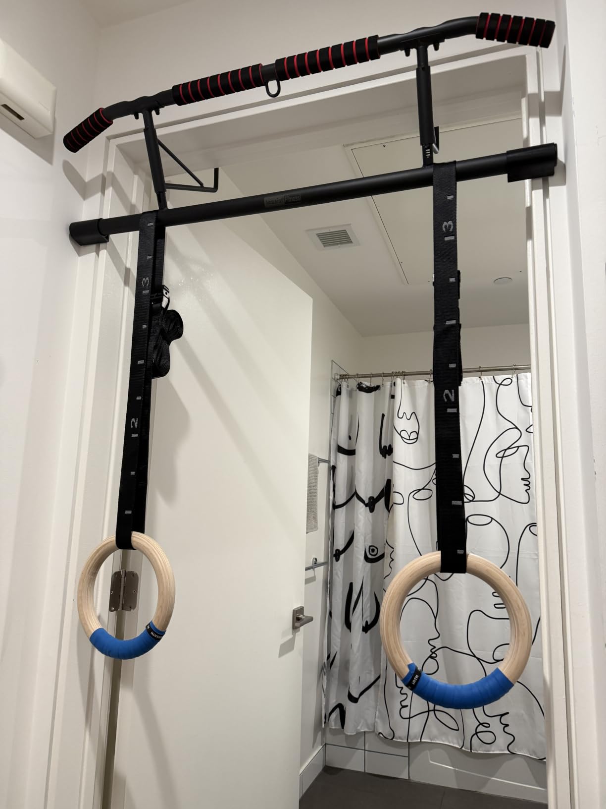 Gymnastics Rings Wooden Olympic Rings 1500/1000lbs with Adjustable Cam Buckle 14.76ft/9ft Long Straps with Scale Non-Slip Gym Rings for Home Gym Full Body Workout customer photo 2