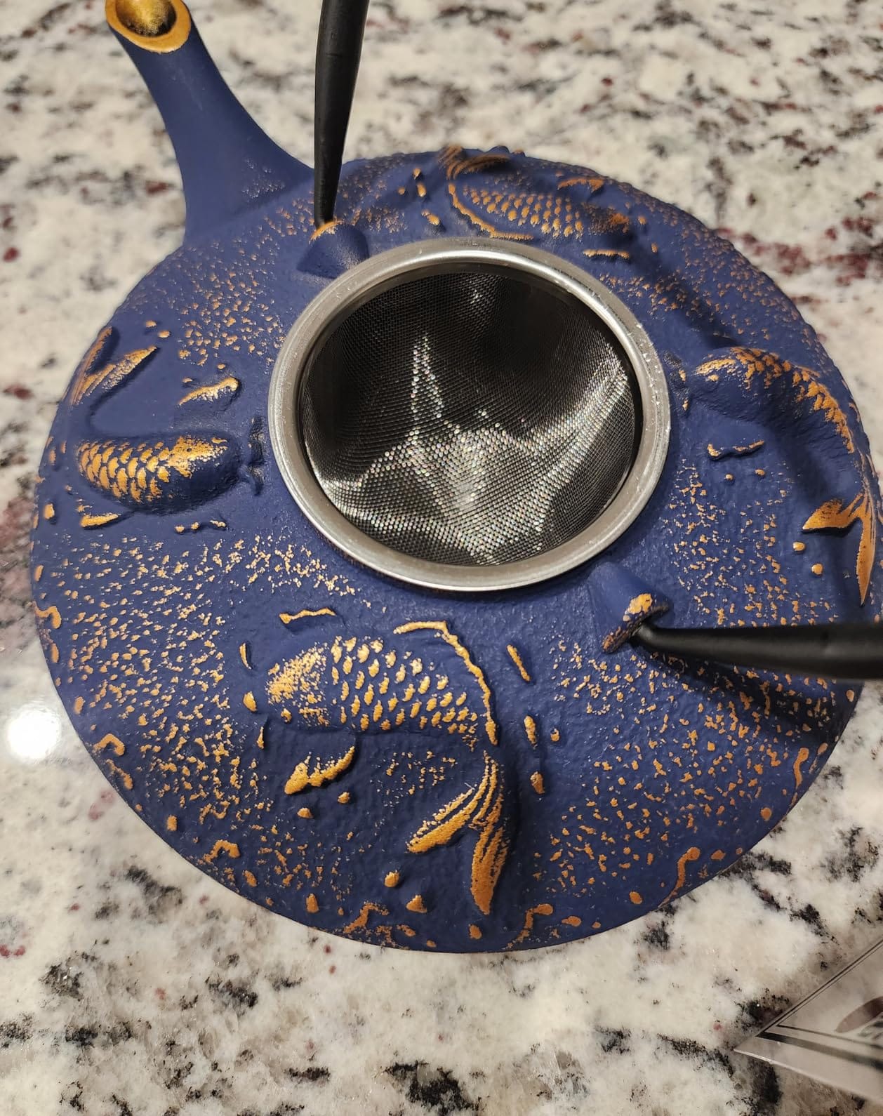 Cast Iron Tea Set with Teapot, 2 Tea Cups, 2 Saucers, Stainless Steel Tea Infuser & Matching Trivet, Enamel Coated Teapot for Loose Leaf Tea, Blue Butterfly customer photo 1