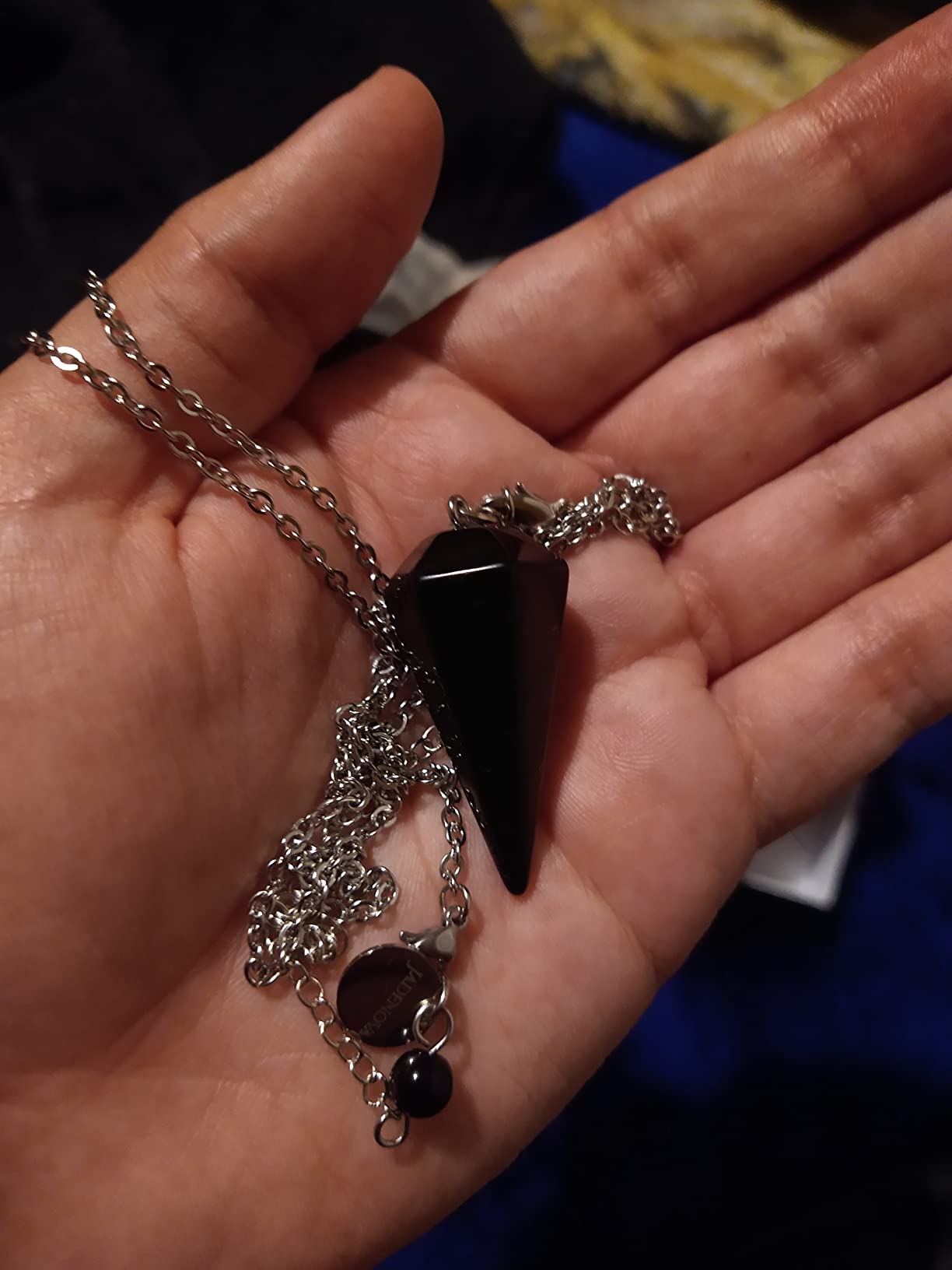 JADENOVA Pendulum Crystal Necklace Natural Obsidian Crystal Pendulums for Divination Dowsing Quartz Chakra Reiki Healing Jewelry for Women Men customer photo 1