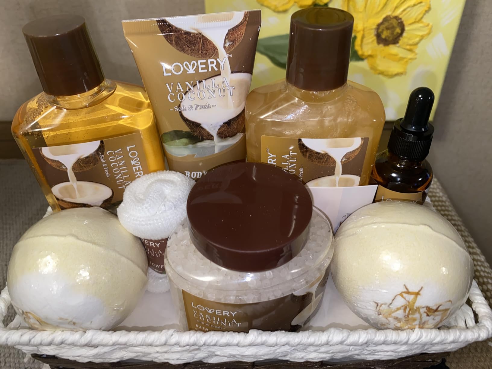 Gifts For Women Gift Basket for Women- 9 Piece Set of Vanilla Coconut Home Spa Set, Luxurious Gifts for Her, Bath and Body Sets Includes Fragrant Lotions, Large Bath Bombs, Coconut Oil customer photo 1